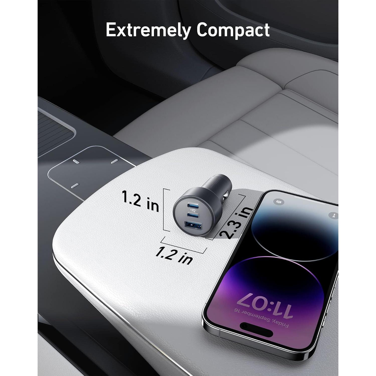 Cargador de coche Anker 535 USB-C 67W 3 puertos compacto