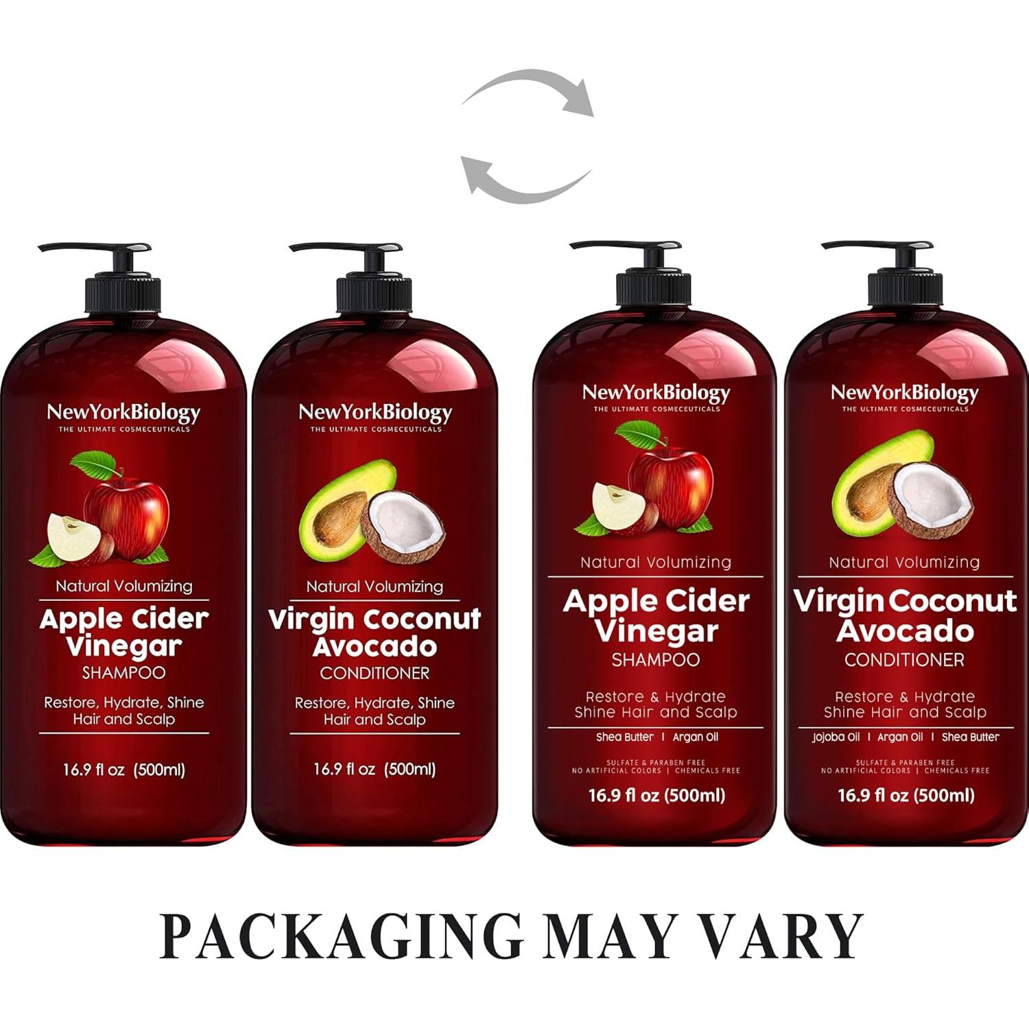 Set de Champú y Acondicionador New York Biology 500ml - Vinagre de Sidra de Manzana y Aceite de Coco