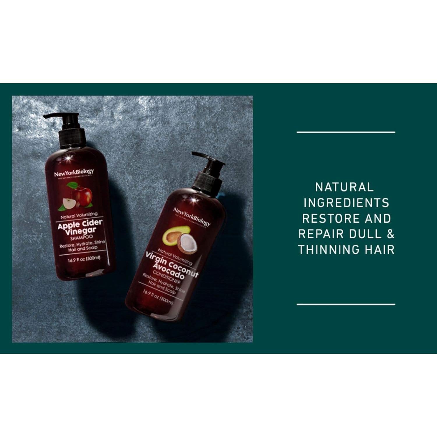 Set de Champú y Acondicionador New York Biology 500ml - Vinagre de Sidra de Manzana y Aceite de Coco