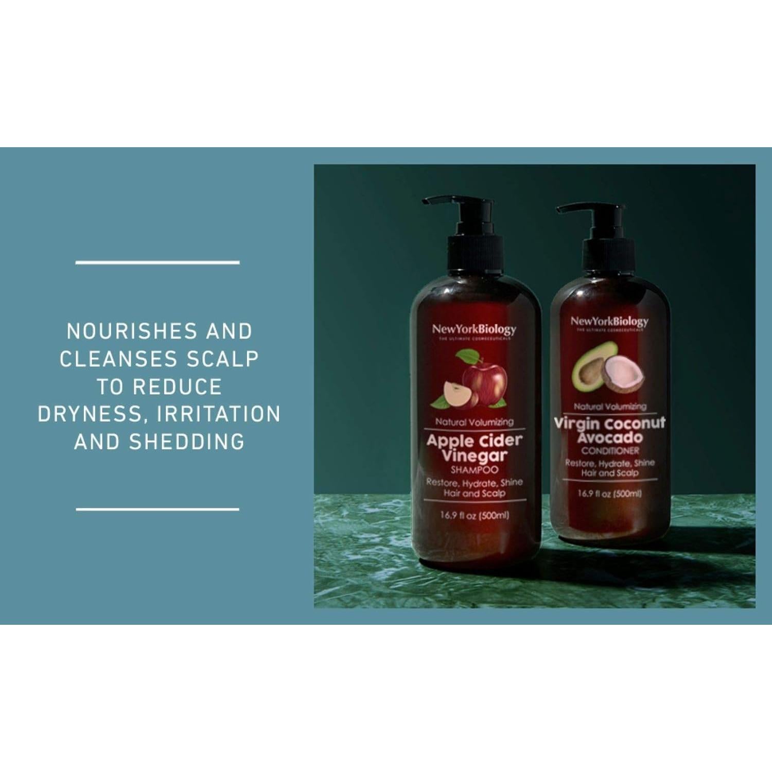 Set de Champú y Acondicionador New York Biology 500ml - Vinagre de Sidra de Manzana y Aceite de Coco