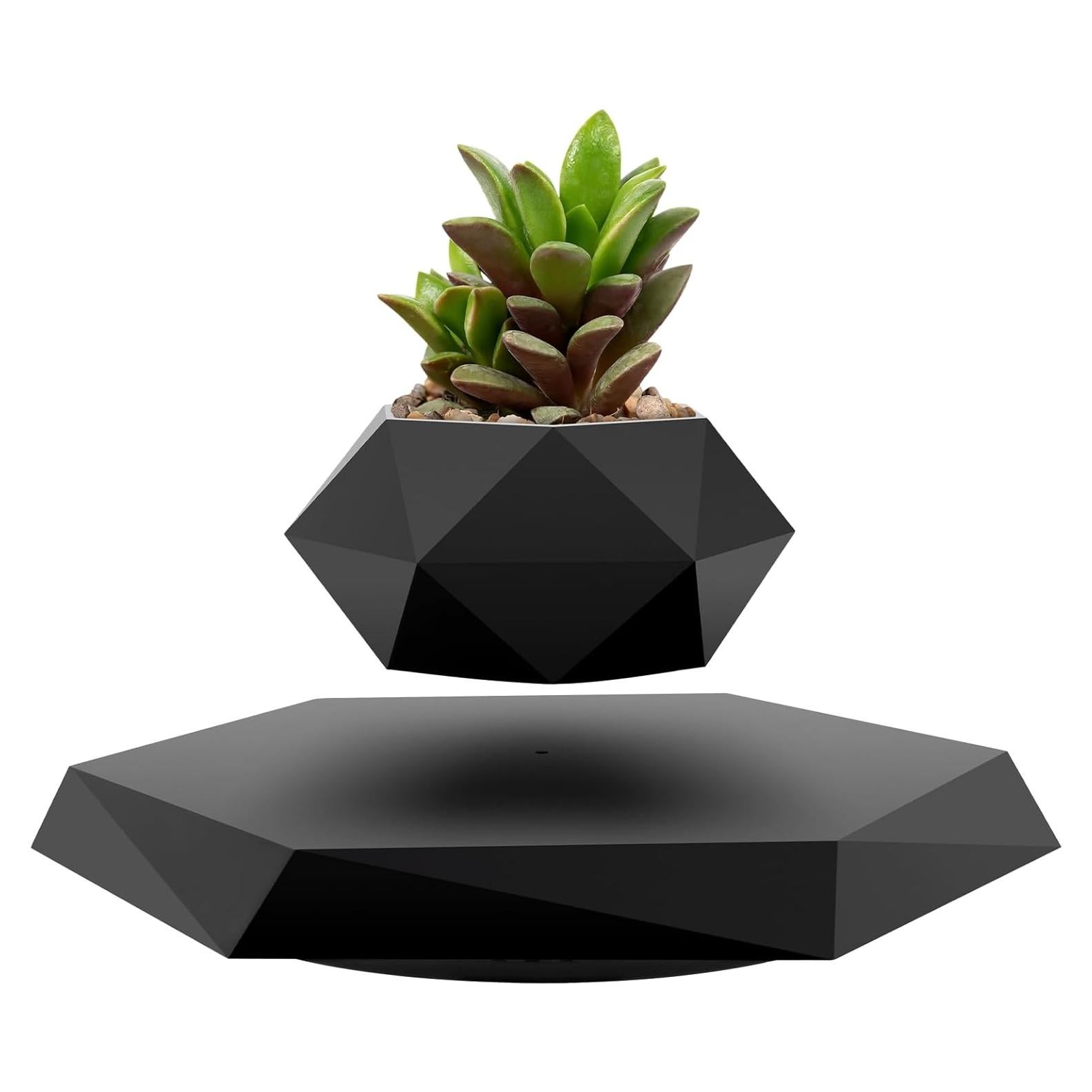 Maceta Flotante Ltwil Hexagonal Negra con Levitación Magnética