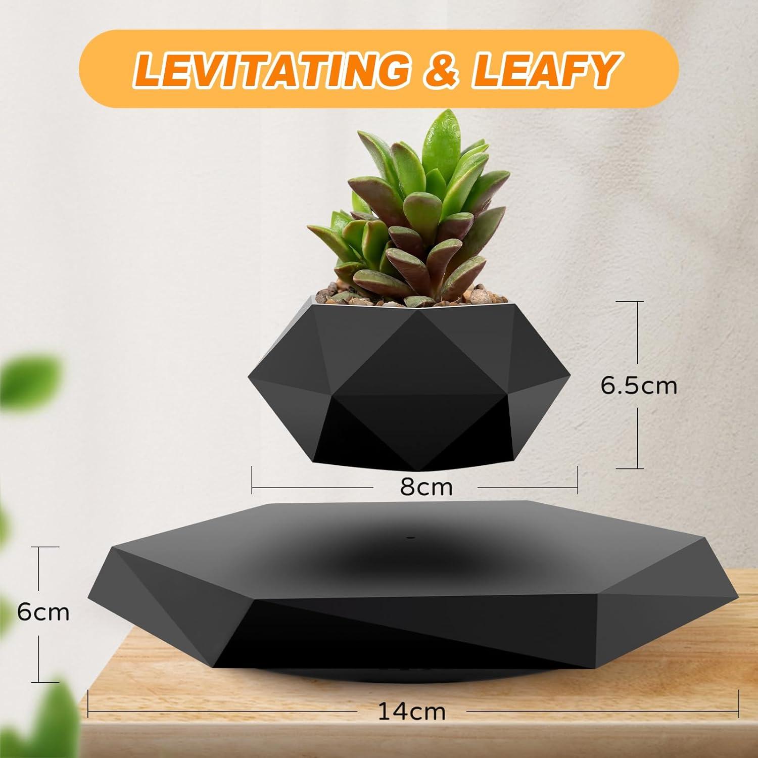 Maceta Flotante Ltwil Hexagonal Negra con Levitación Magnética