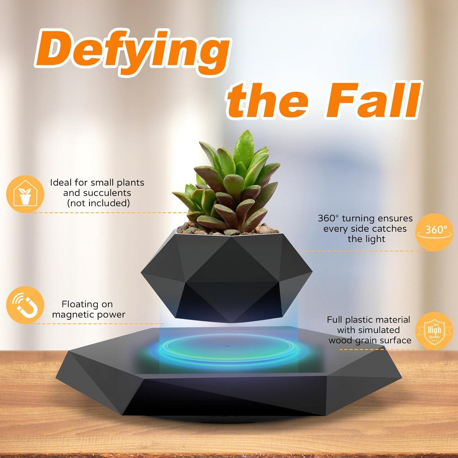 Maceta Flotante Ltwil Hexagonal Negra con Levitación Magnética