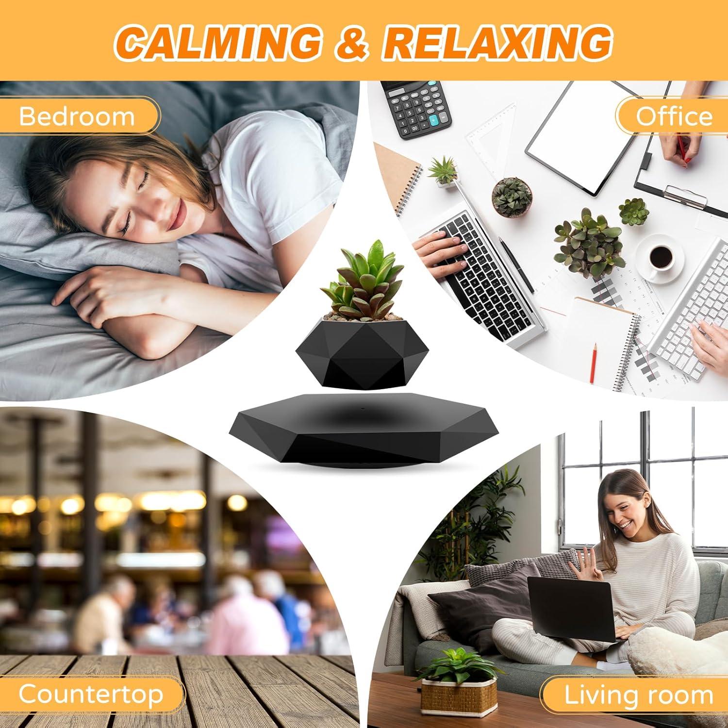 Maceta Flotante Ltwil Hexagonal Negra con Levitación Magnética