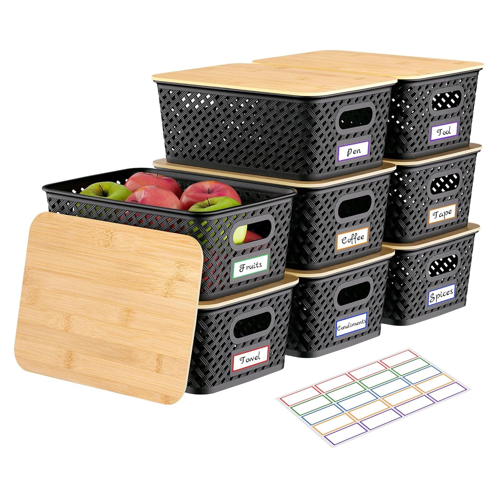 8 Contenedores de Almacenamiento Plástico Anysig con Tapas Bambú