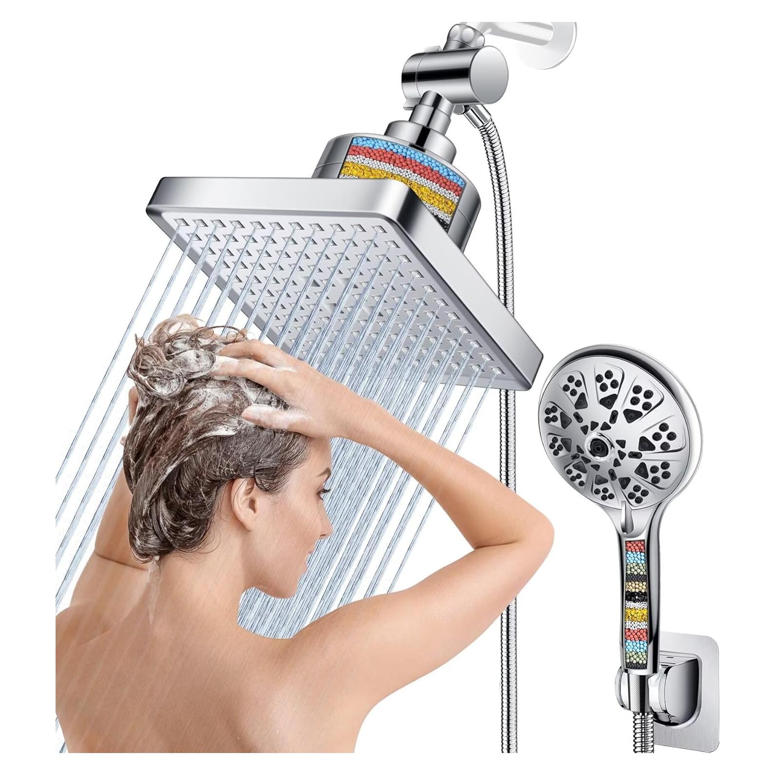 Combo Cabezal de Ducha Filtrado Doble Beekim 6" Lluvia 10 Modos