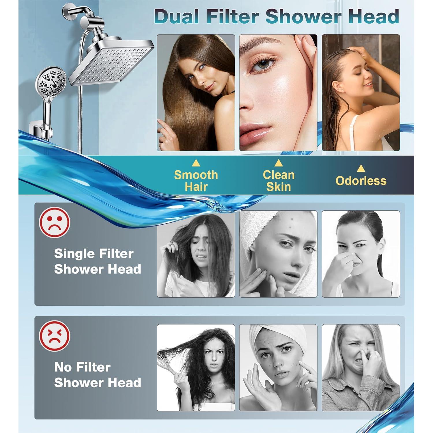 Combo Cabezal de Ducha Filtrado Doble Beekim 6" Lluvia 10 Modos