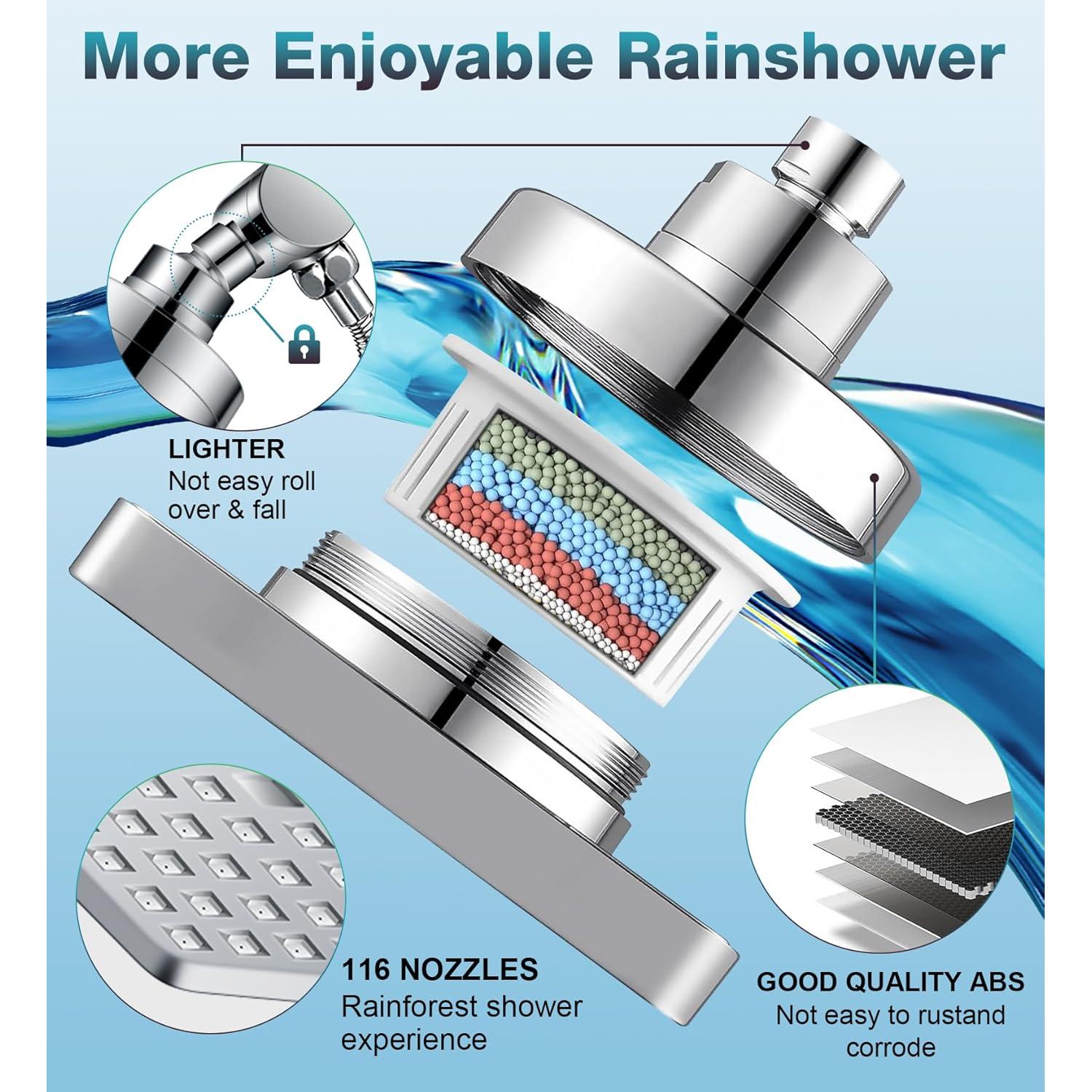 Combo Cabezal de Ducha Filtrado Doble Beekim 6" Lluvia 10 Modos