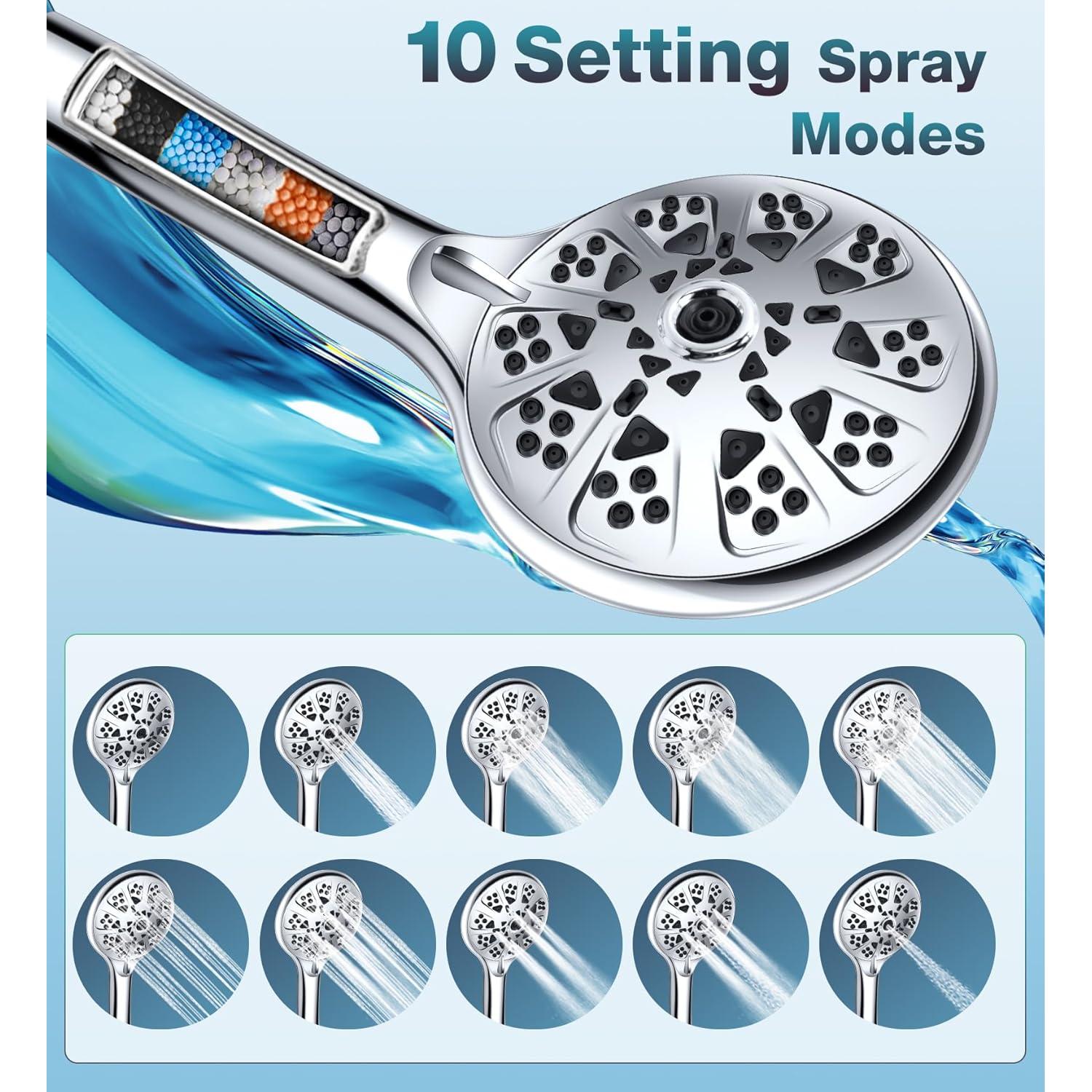 Combo Cabezal de Ducha Filtrado Doble Beekim 6" Lluvia 10 Modos