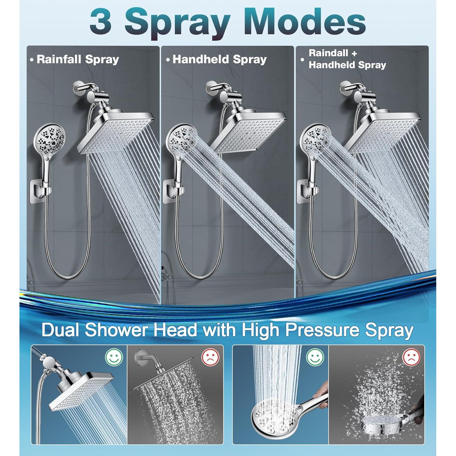 Combo Cabezal de Ducha Filtrado Doble Beekim 6" Lluvia 10 Modos