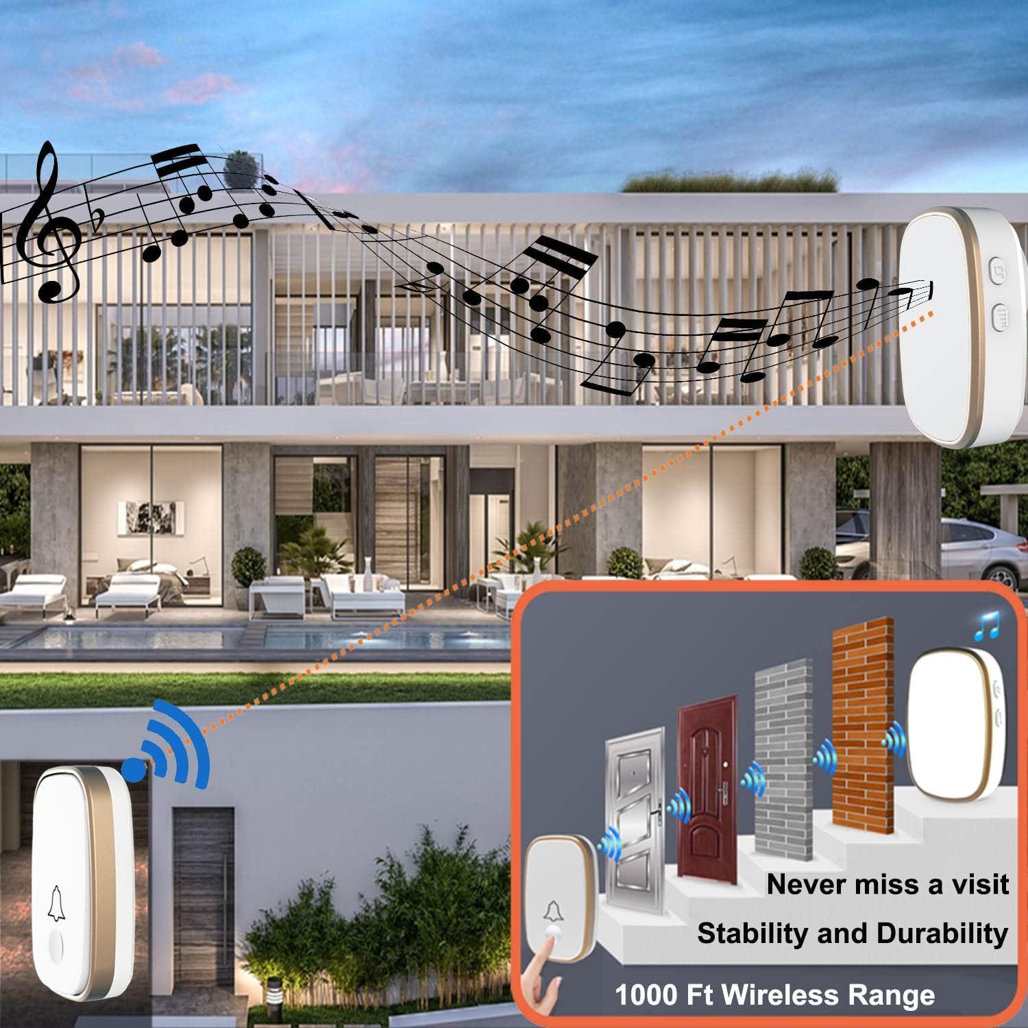 Timbre Inalámbrico AKK 1000ft 52 Tonos 5 Niveles de Volumen