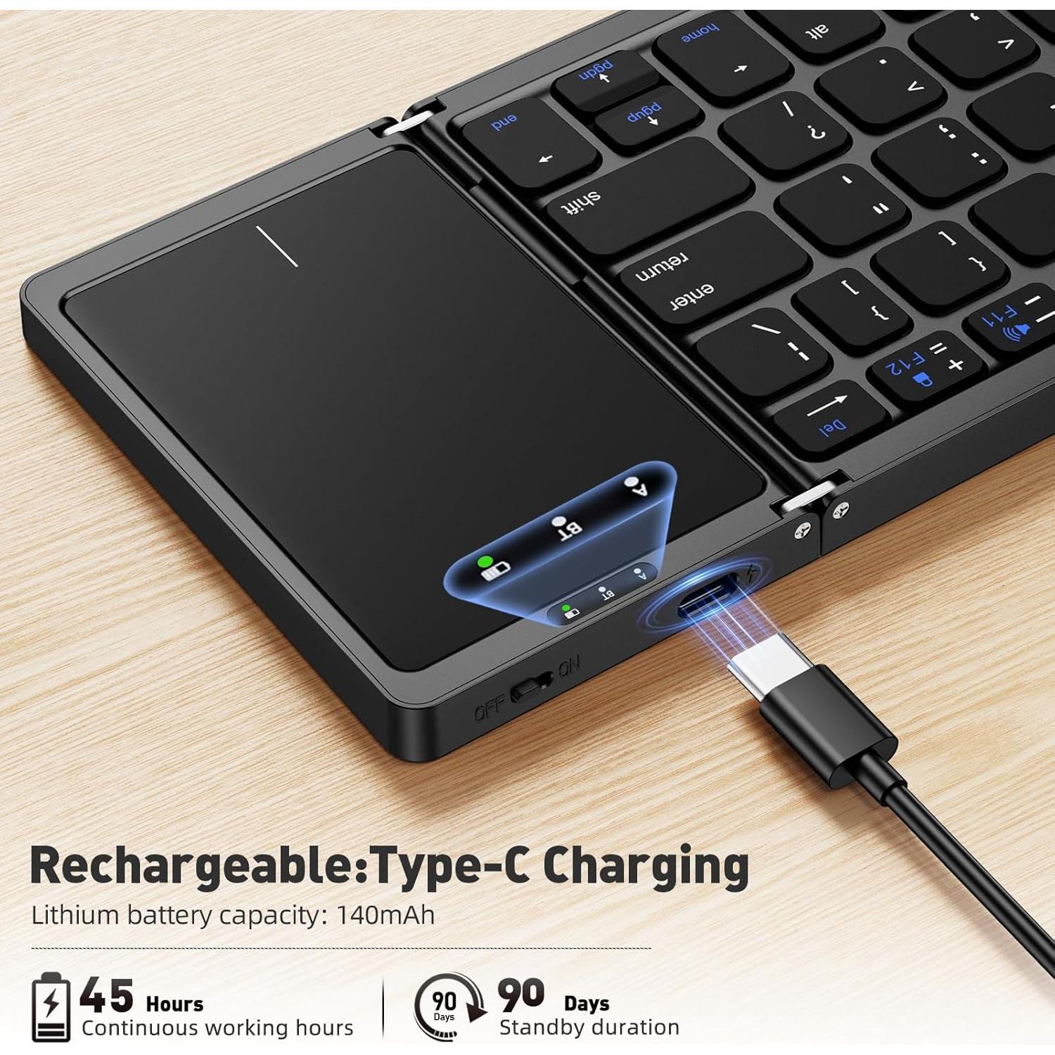 Teclado Bluetooth Plegable Msin-Store con Touchpad, Negro