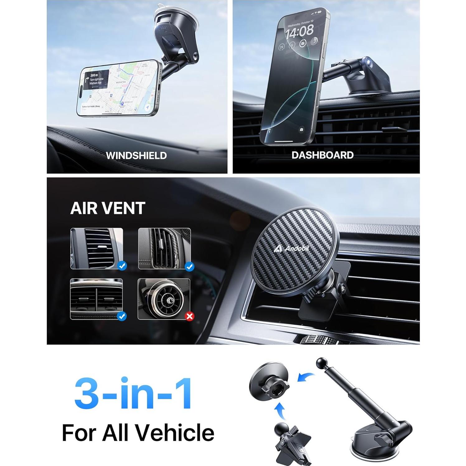 Soporte Magnético 3 en 1 Andobil para Teléfono de Coche
