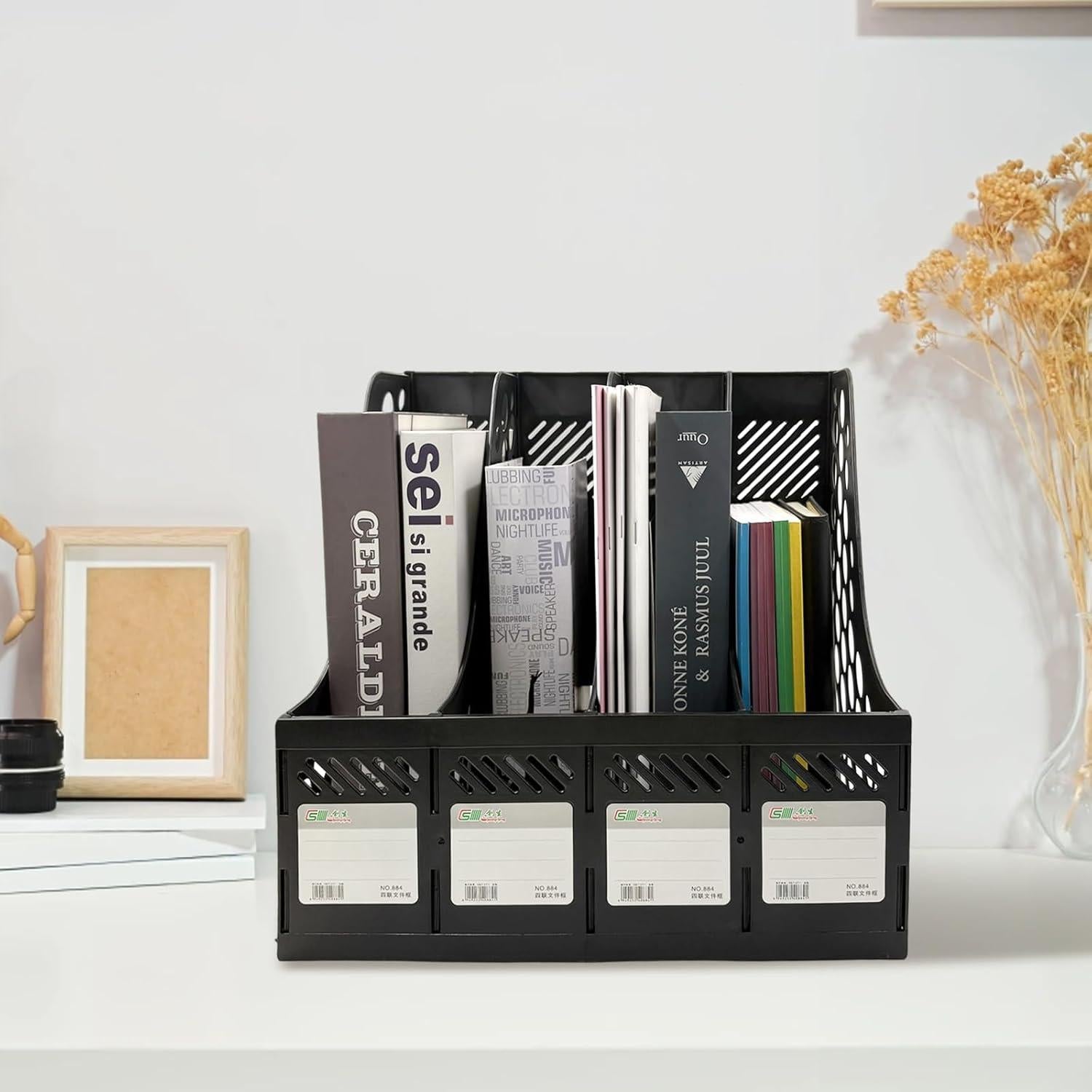 Organizador de Revistas Ysenchan Negro 4 Compartimentos 31.5x25.4x30.5cm