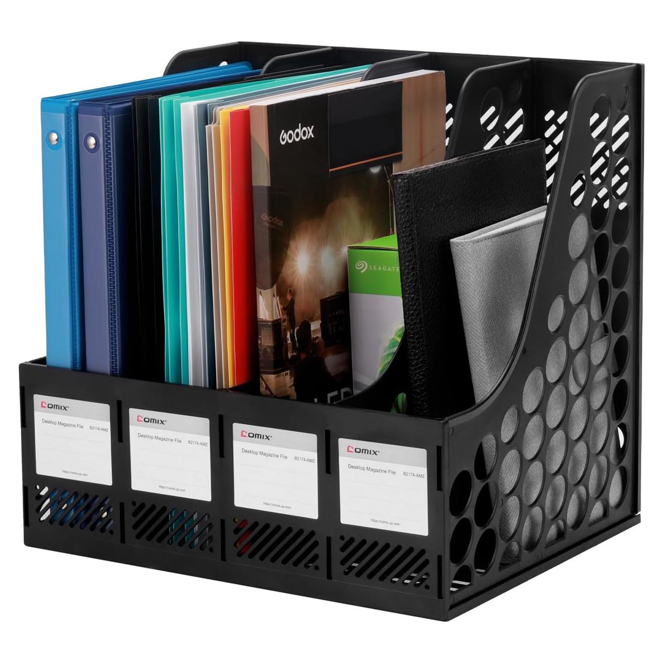 Soporte para Revistas Comix - Organizador de Escritorio 4 Compartimentos Negro