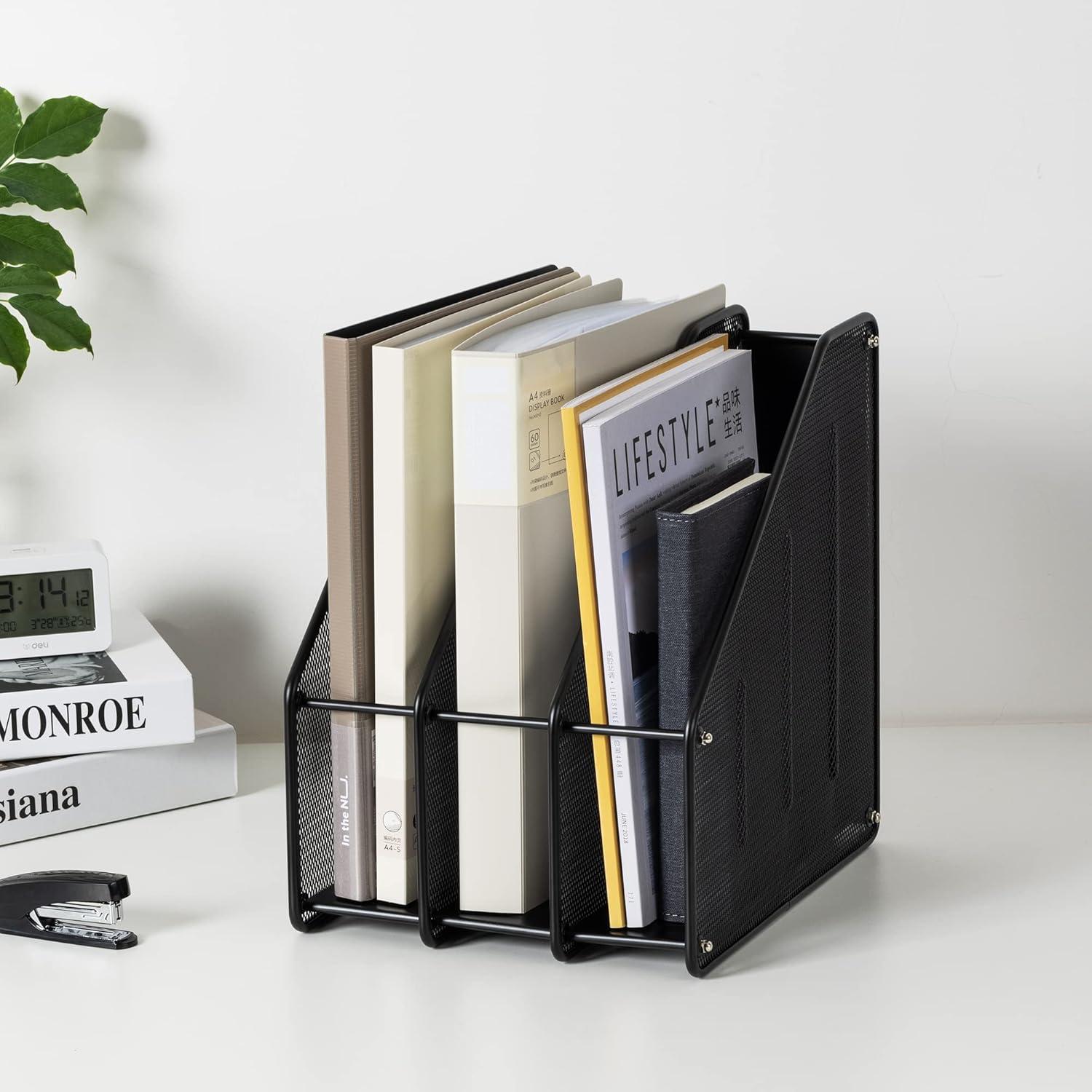 Soporte de Revistas Deli 3 Compartimentos Negro Organizador