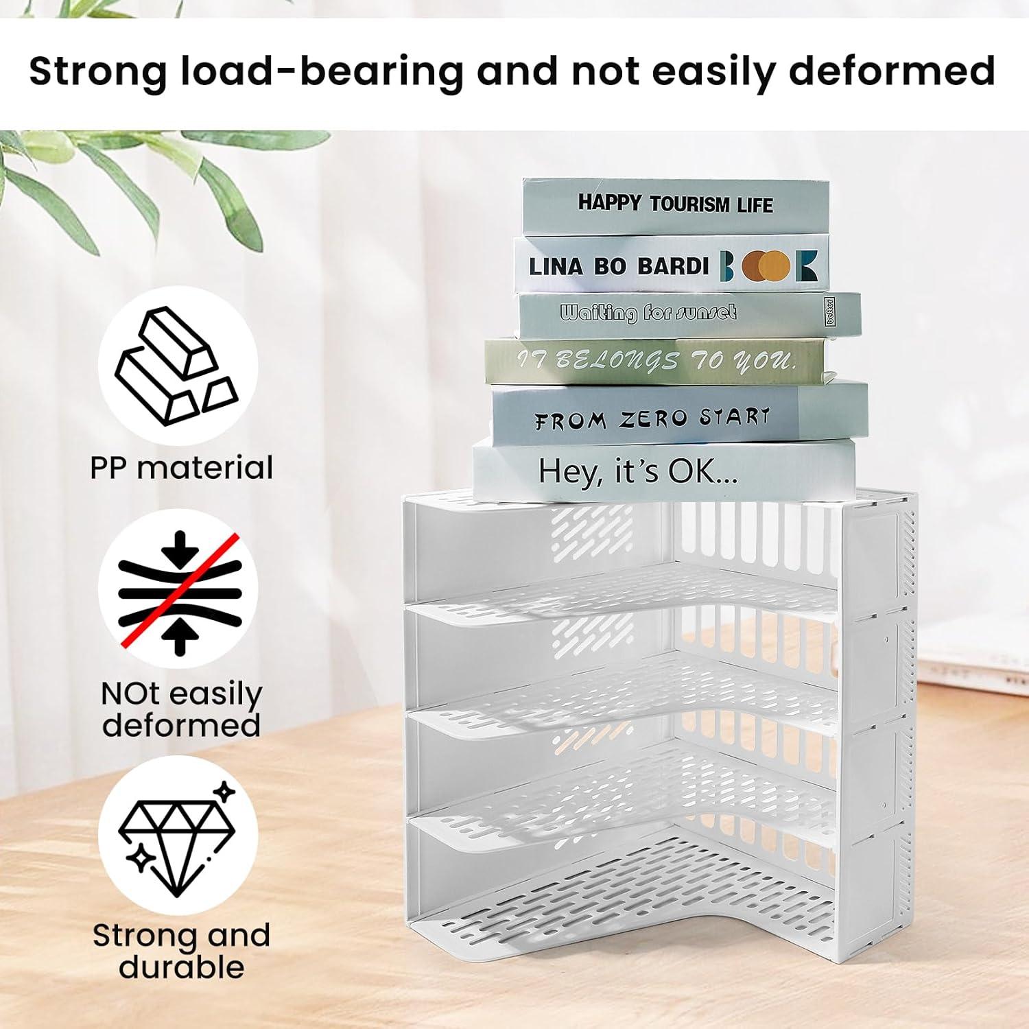 Soporte de Revistas ZQS Blanco, Organizador de Escritorio 4 Compartimentos