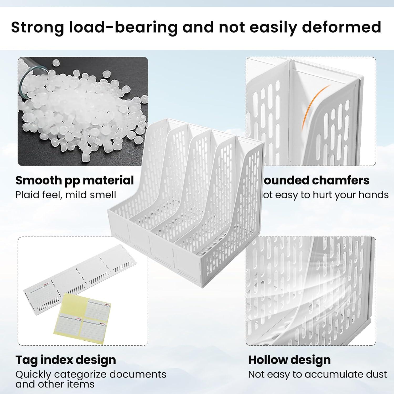 Soporte de Revistas ZQS Blanco, Organizador de Escritorio 4 Compartimentos