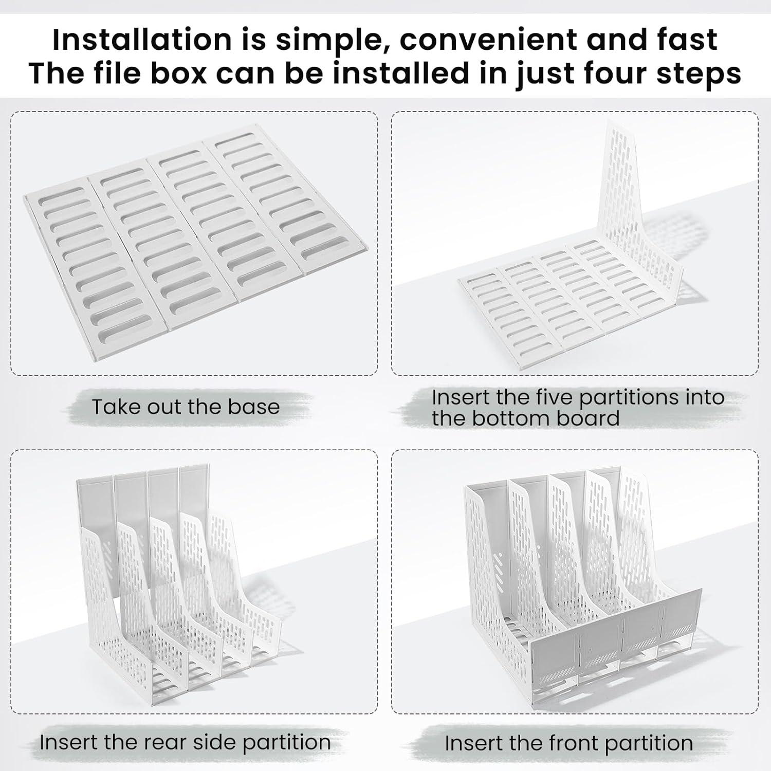 Soporte de Revistas ZQS Blanco, Organizador de Escritorio 4 Compartimentos
