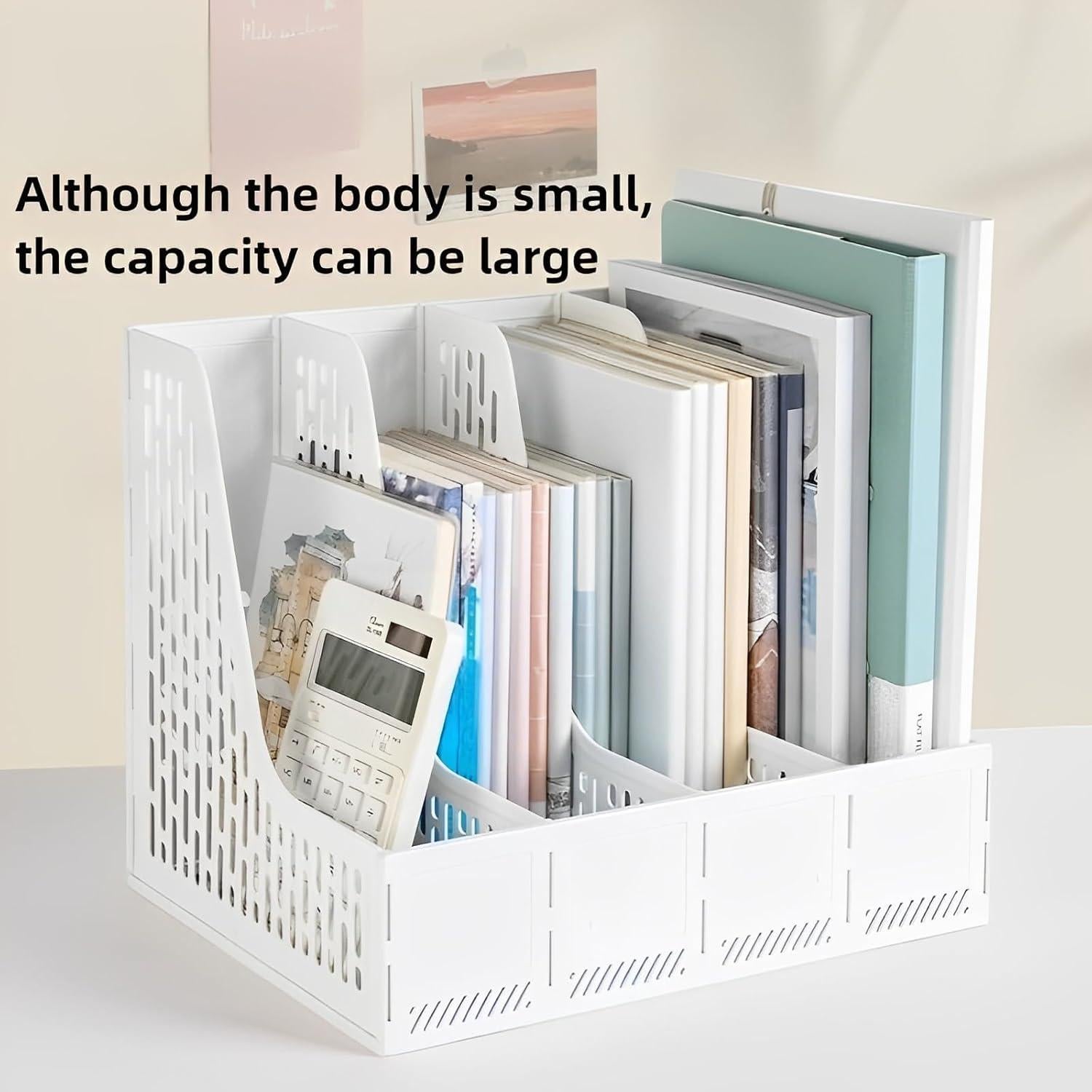 Soporte de Revistas ZQS Blanco, Organizador de Escritorio 4 Compartimentos