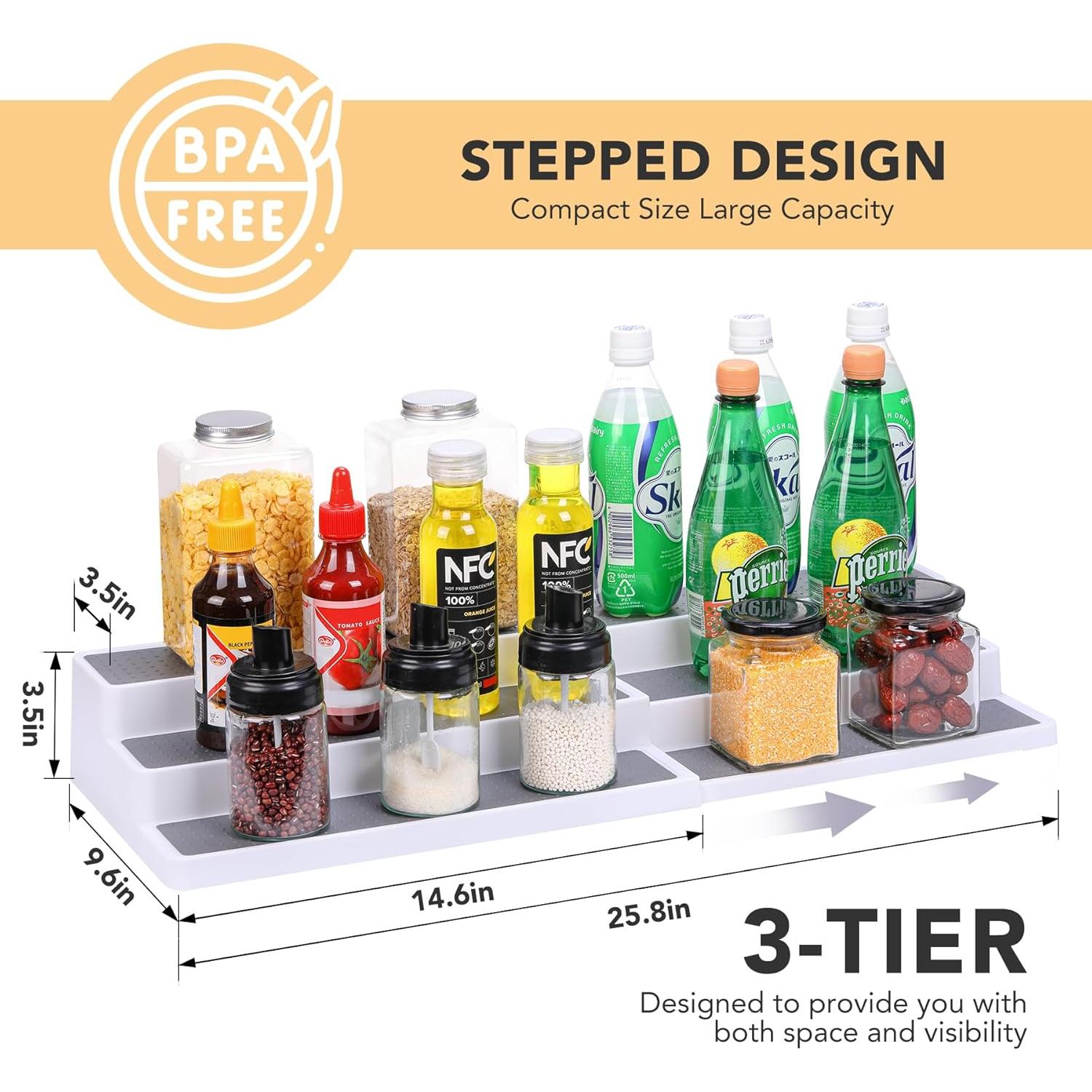 Estante de especias expandible 3 niveles CiWiVOKi blanco/gris