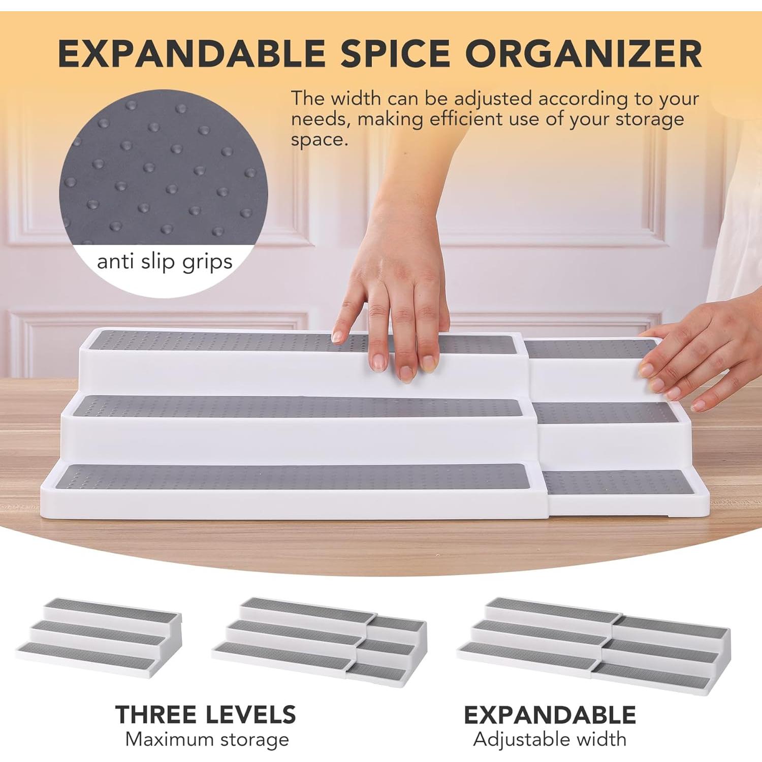 Estante de especias expandible 3 niveles CiWiVOKi blanco/gris