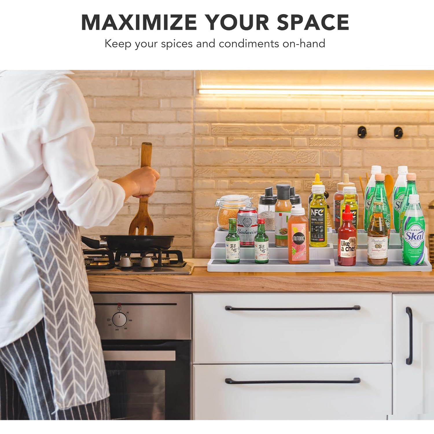 Estante de especias expandible 3 niveles CiWiVOKi blanco/gris