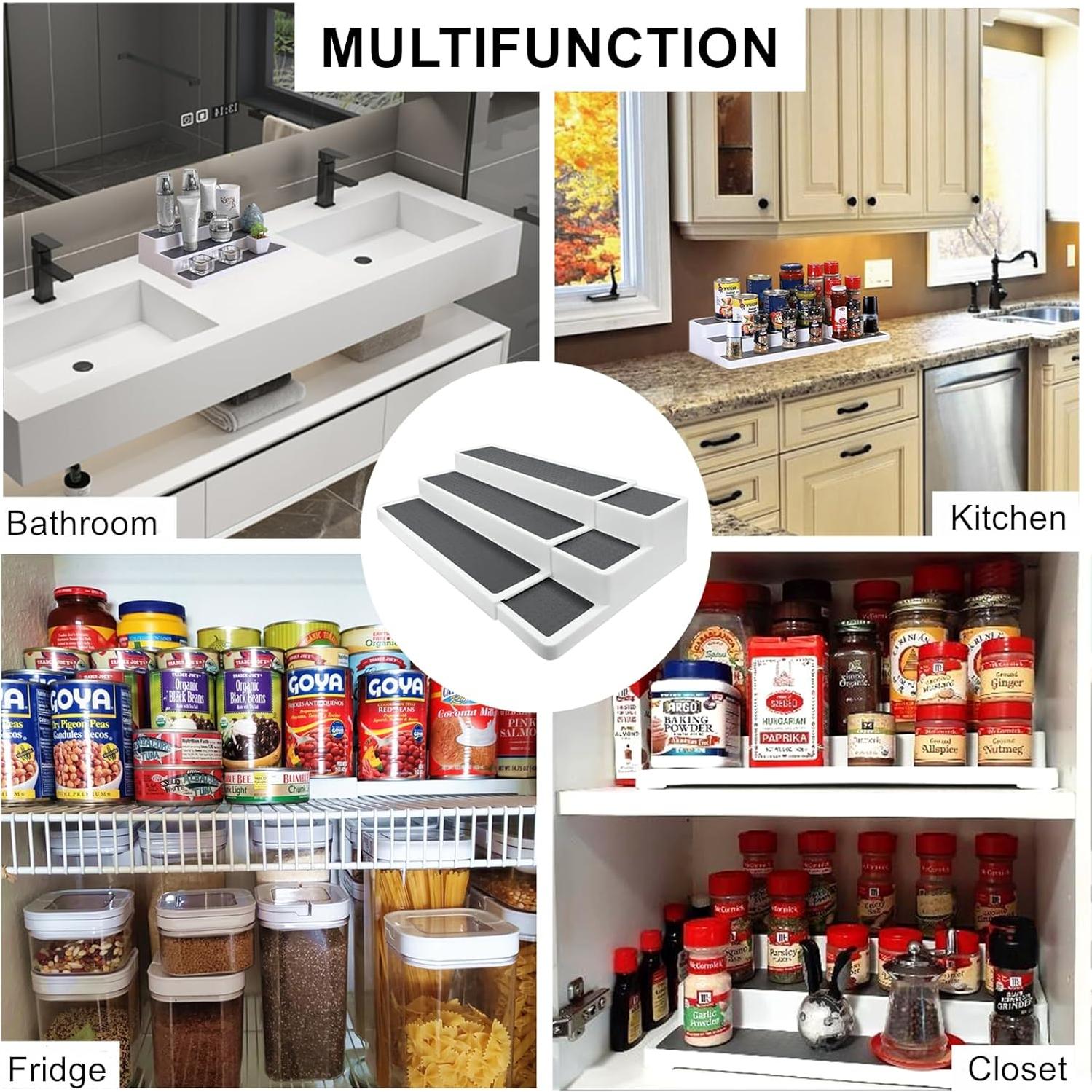 Estante de especias expandible 3 niveles CiWiVOKi blanco/gris