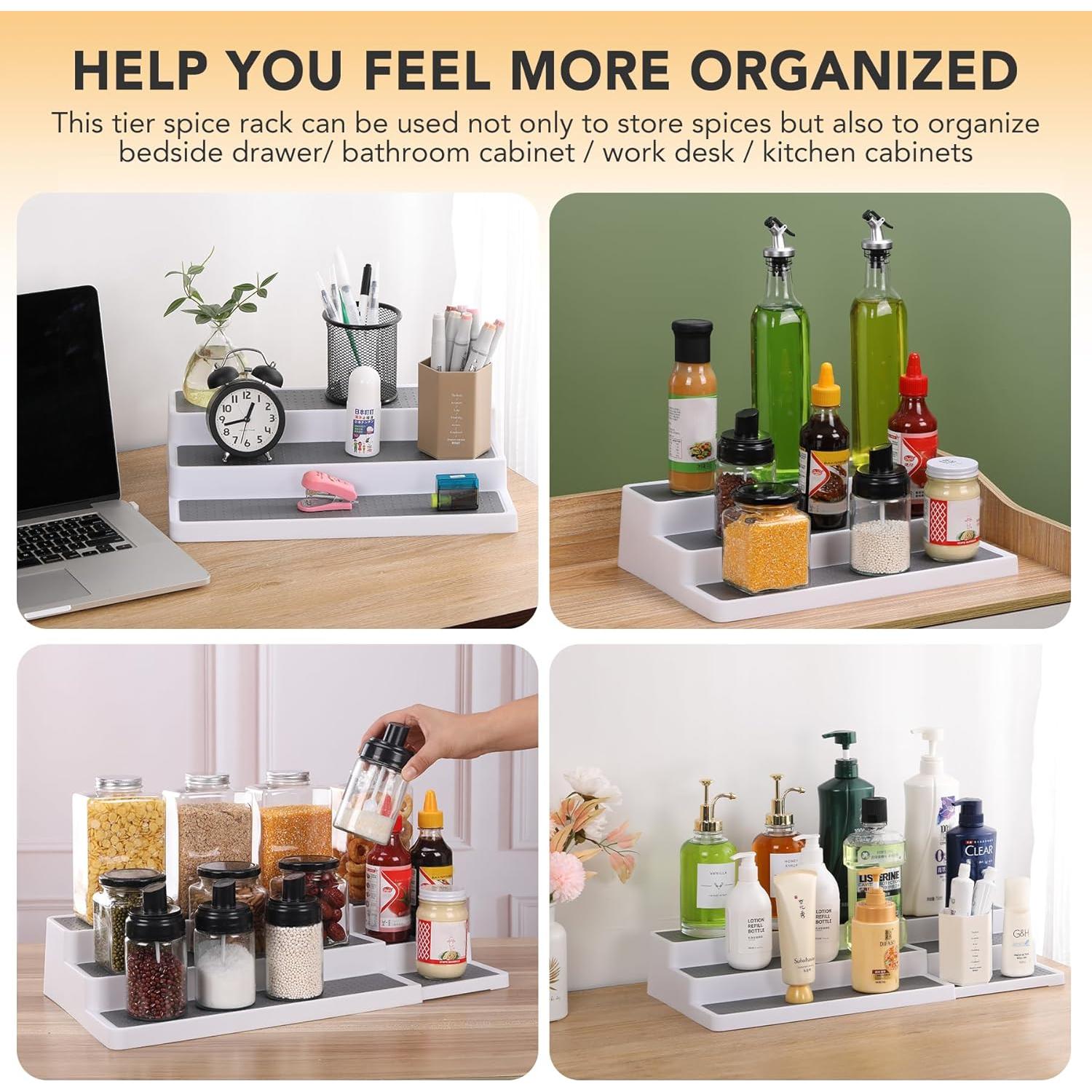 Estante de especias expandible 3 niveles CiWiVOKi blanco/gris