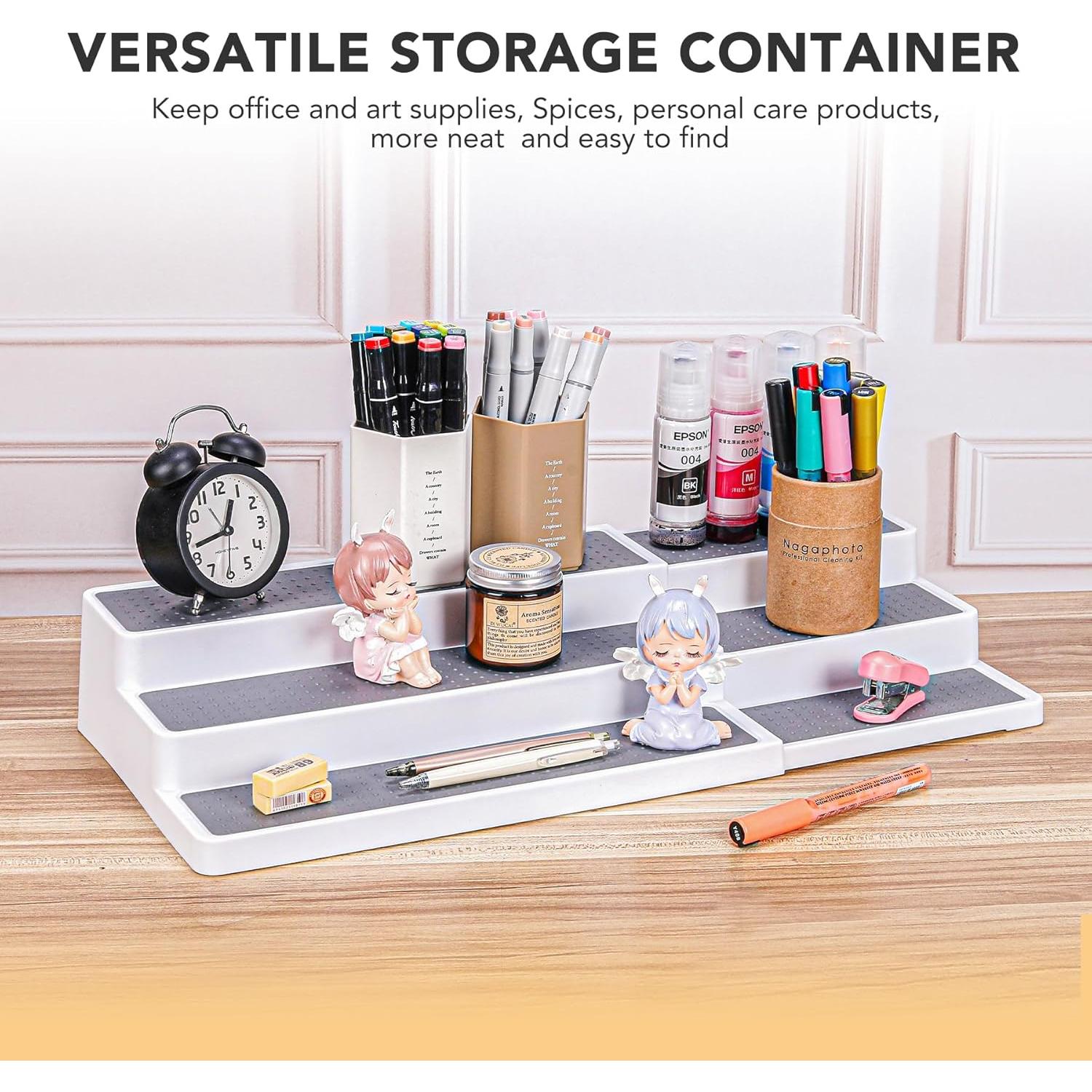 Estante de especias expandible 3 niveles CiWiVOKi blanco/gris