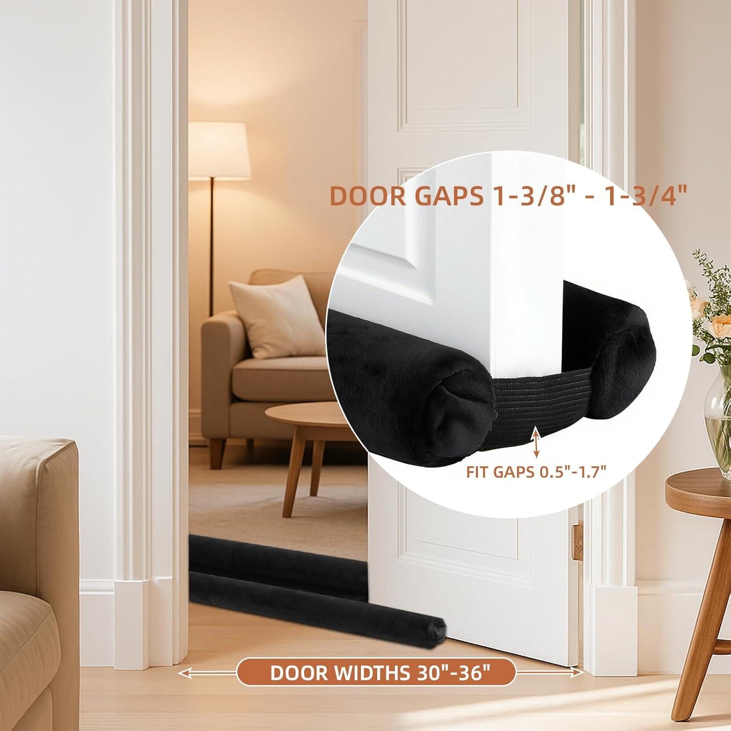 Thin Draft Stopper for Bottom of Door, 30'' to 36'' Under Door Gap Filler, Soundproof Door, Adjustable Fit – Double Side Block Design, Keeps Noise,Smell,Light and Warmth/Cold (Black, 30" to 36")