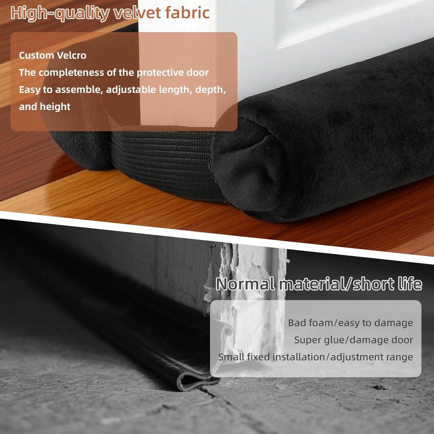 Thin Draft Stopper for Bottom of Door, 30'' to 36'' Under Door Gap Filler, Soundproof Door, Adjustable Fit – Double Side Block Design, Keeps Noise,Smell,Light and Warmth/Cold (Black, 30" to 36")