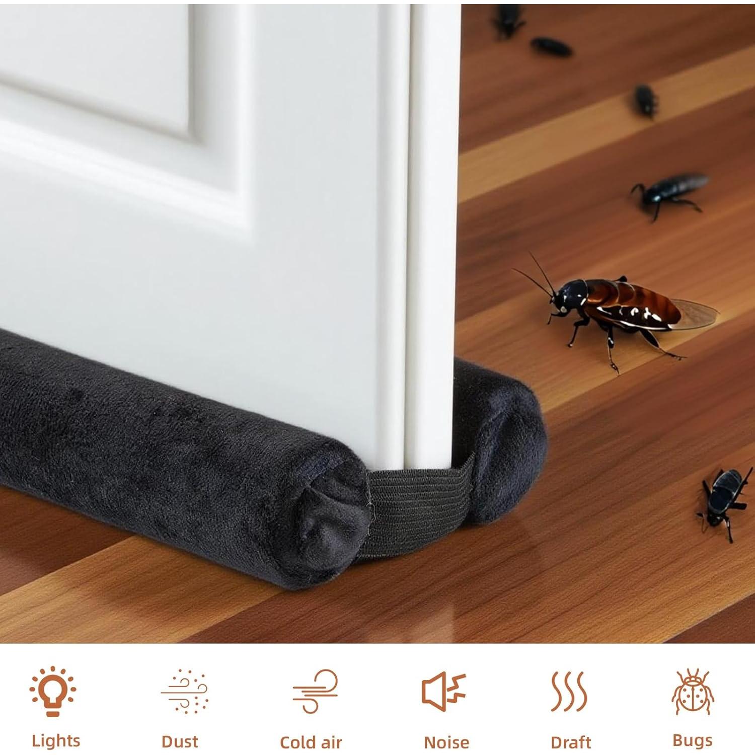 Thin Draft Stopper for Bottom of Door, 30'' to 36'' Under Door Gap Filler, Soundproof Door, Adjustable Fit – Double Side Block Design, Keeps Noise,Smell,Light and Warmth/Cold (Black, 30" to 36")