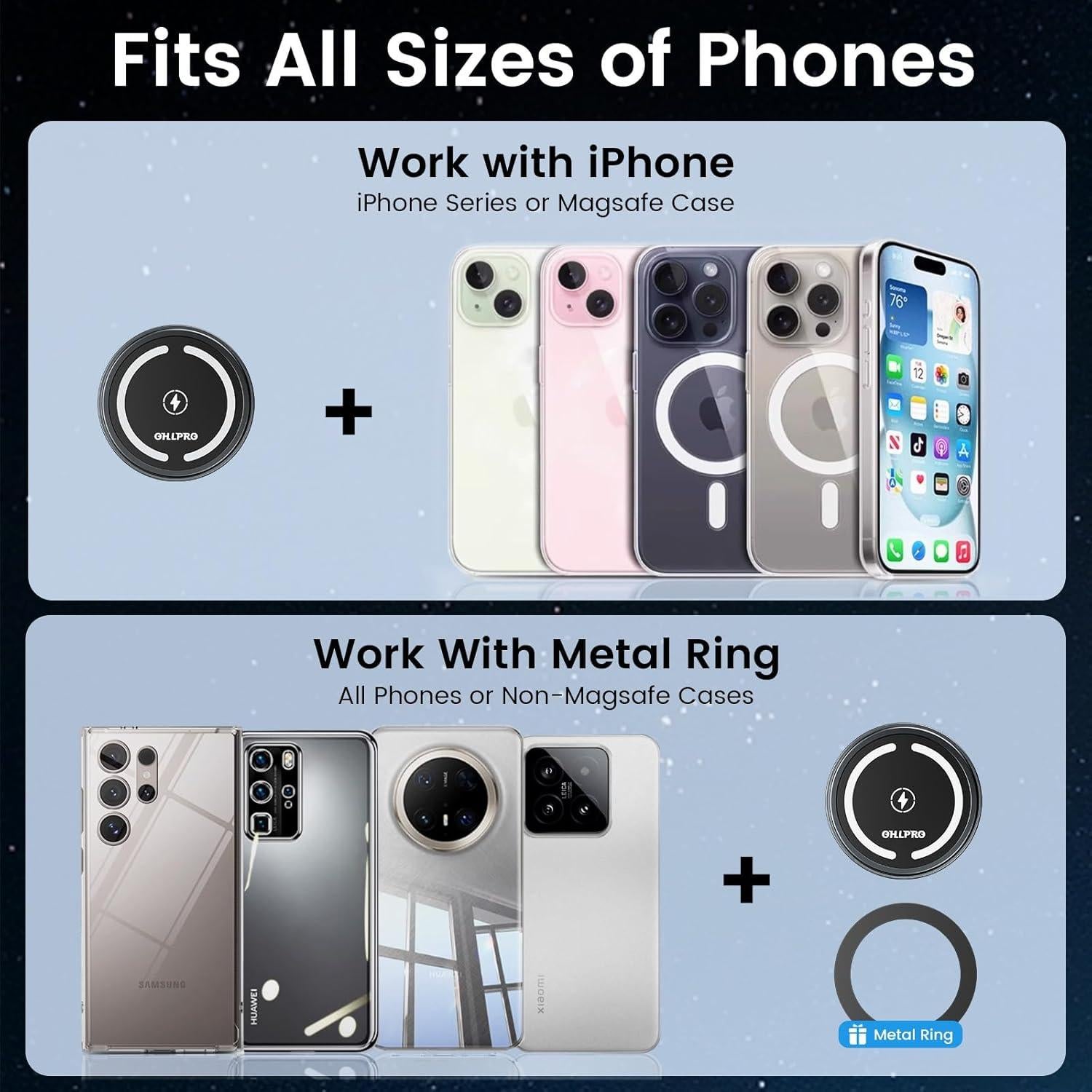 Soporte Cargador de Coche MagSafe OHLPRO 15W Ajustable Gris