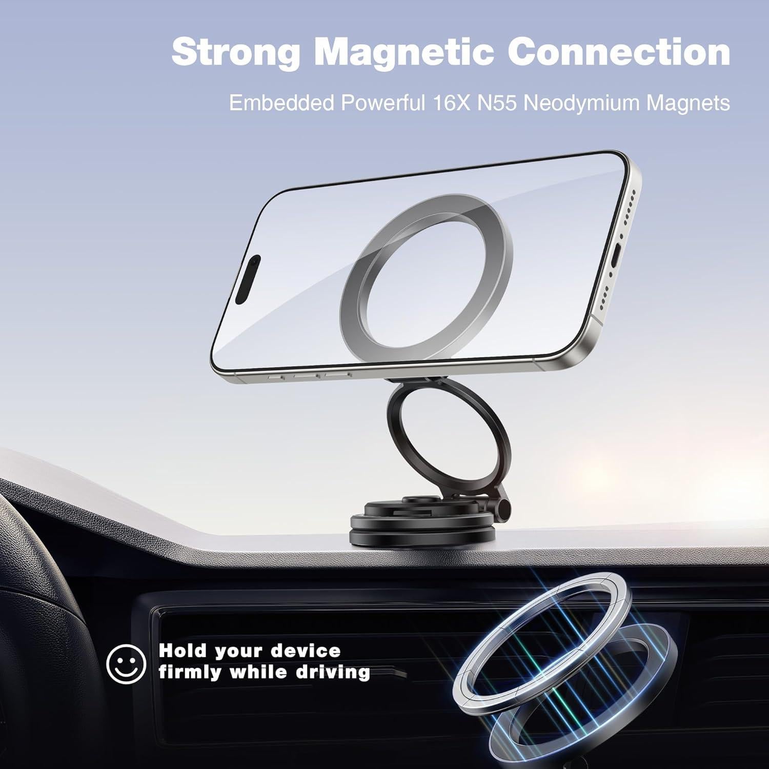 Soporte para teléfono en coche GolbinBox MagSafe Negro 360°