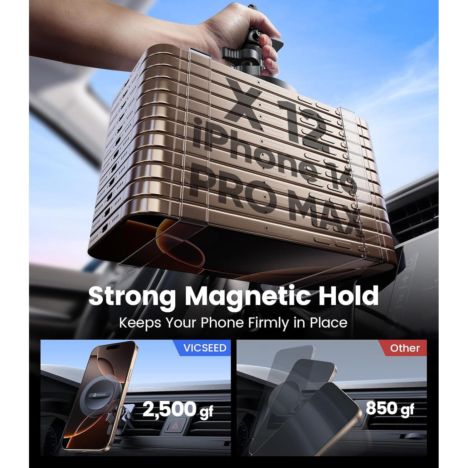 Soporte de Coche MagSafe VICSEED Negro - Ajustable 360°