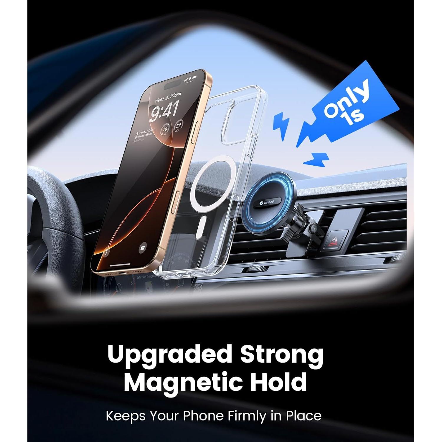 Soporte de Coche MagSafe VICSEED Negro - Ajustable 360°
