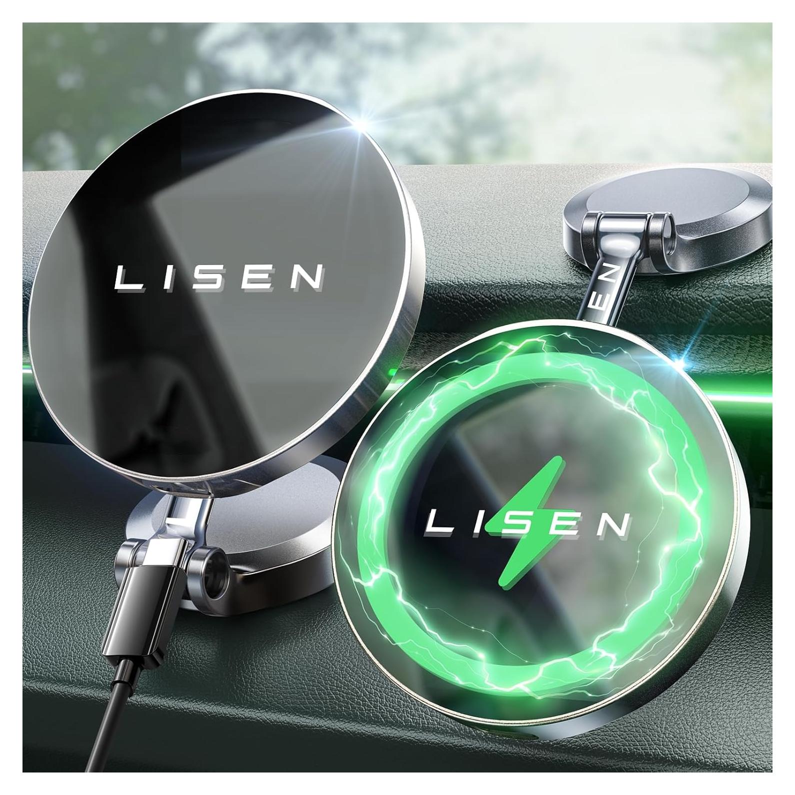 Soporte Cargador Inalámbrico MagSafe LISEN Negro 360° para iPhone