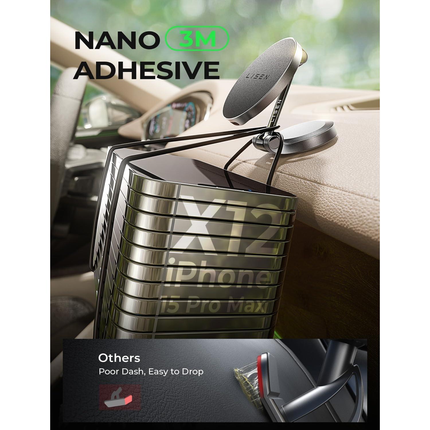 Soporte Cargador Inalámbrico MagSafe LISEN Negro 360° para iPhone