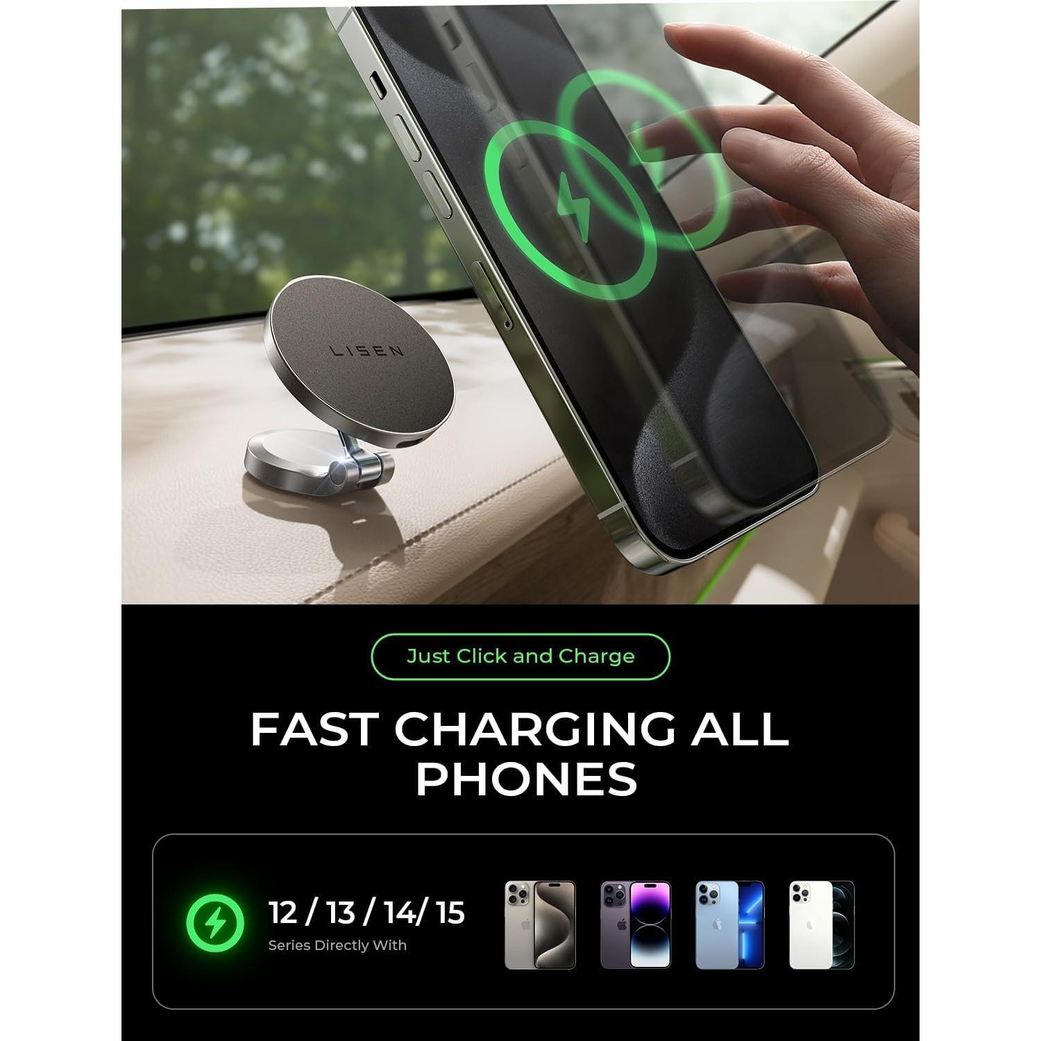 Soporte Cargador Inalámbrico MagSafe LISEN Negro 360° para iPhone