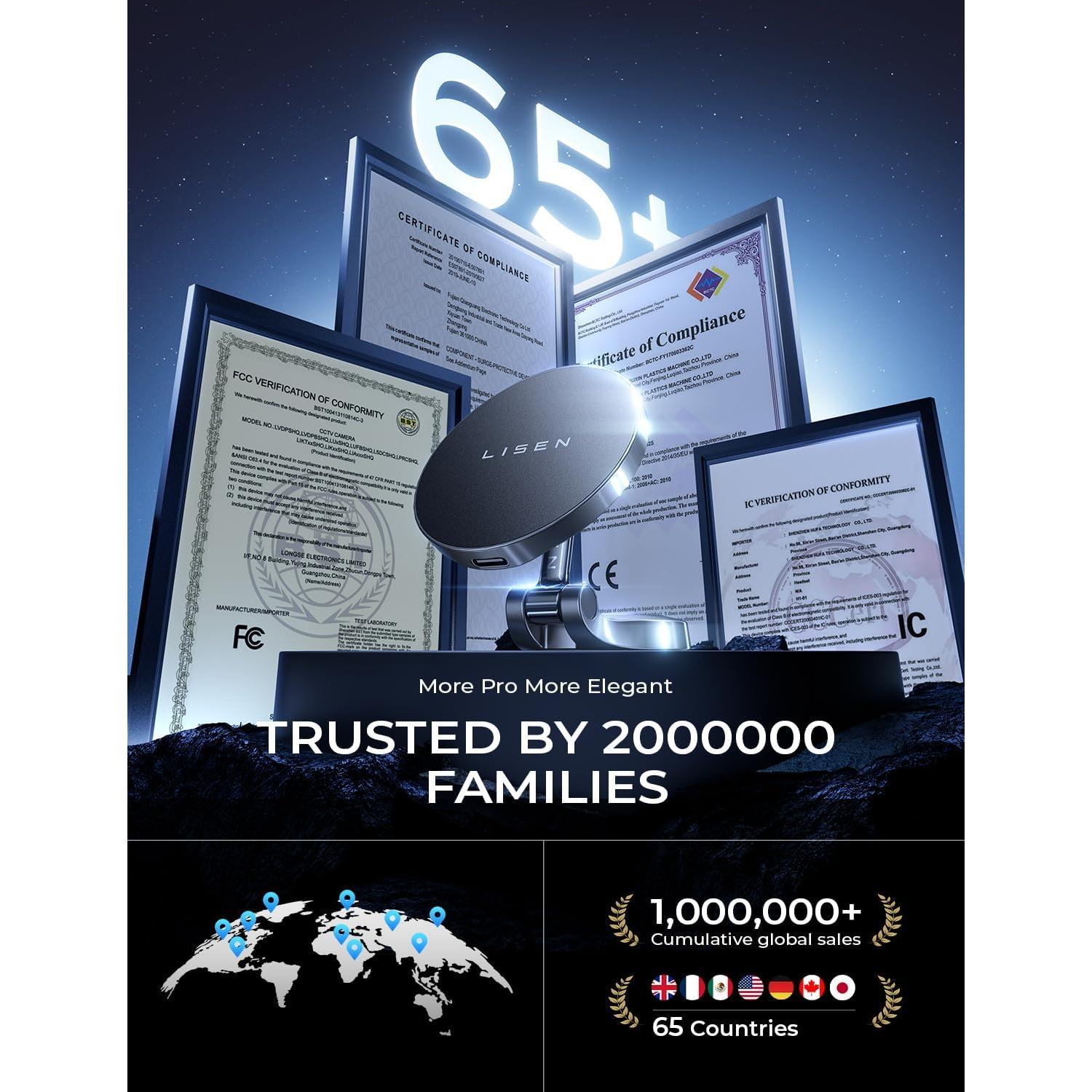 Soporte Cargador Inalámbrico MagSafe LISEN Negro 360° para iPhone