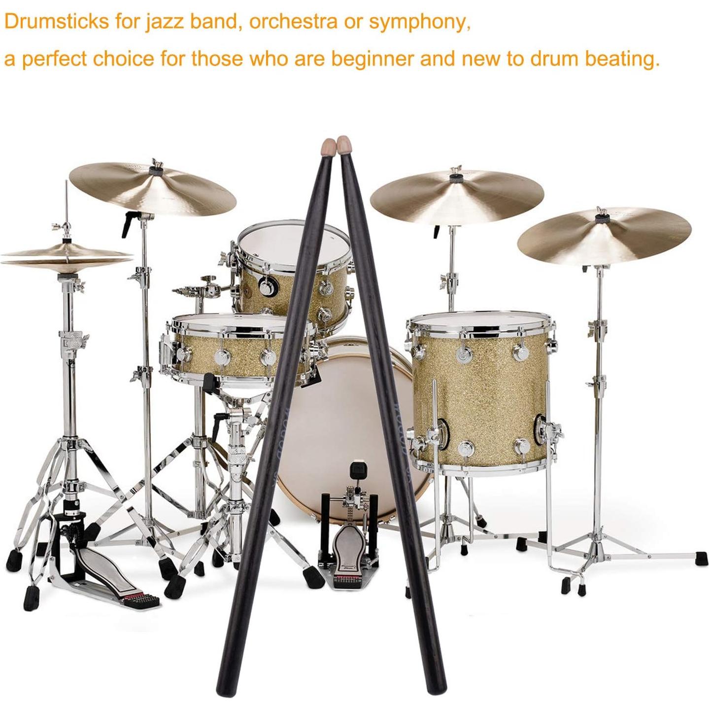 Palillos de Batería WOGOD 5A de Madera de Arce Negra - 2 Pares