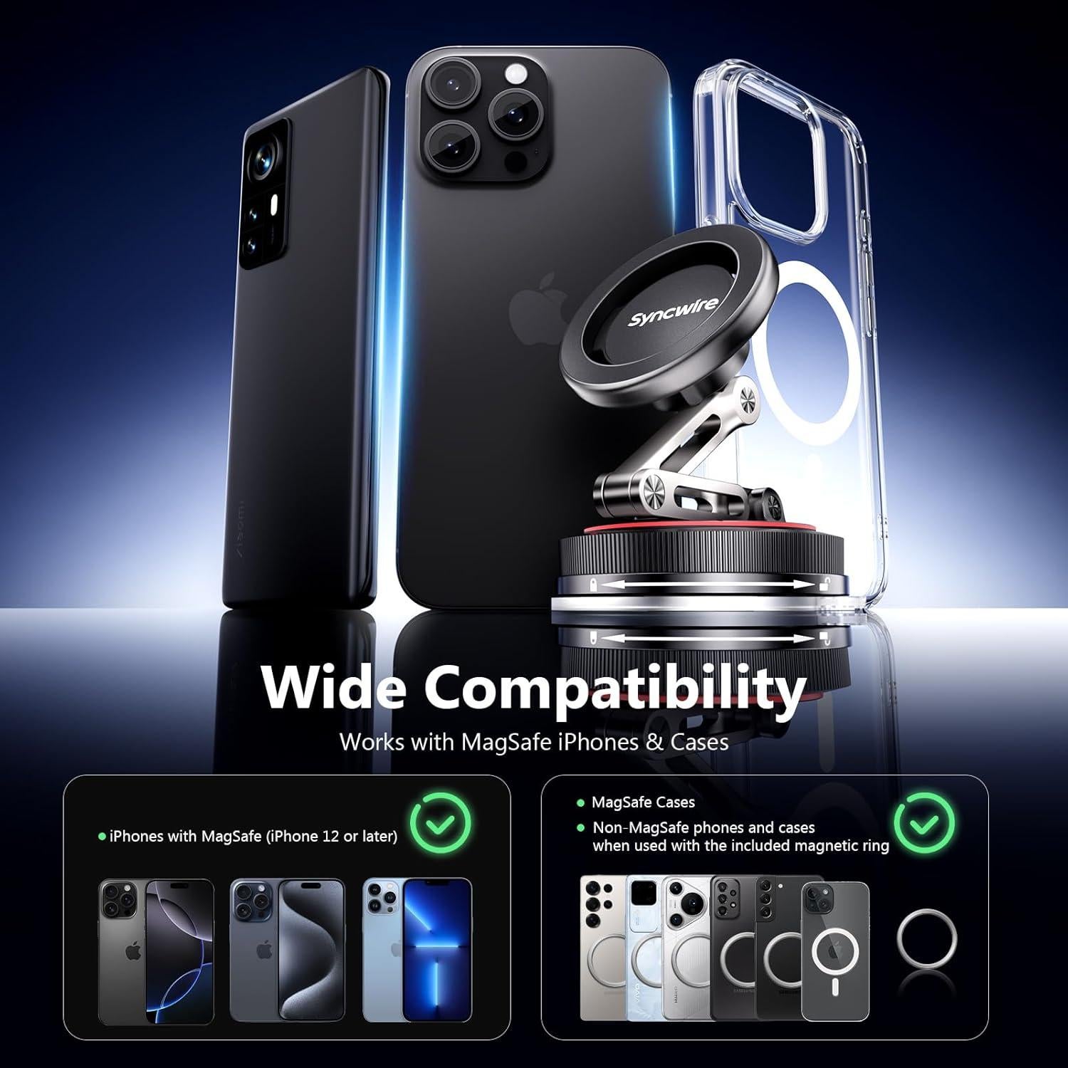 Soporte de Coche MagSafe SYNCWIRE 3 Ejes Negro - Rotación 360°