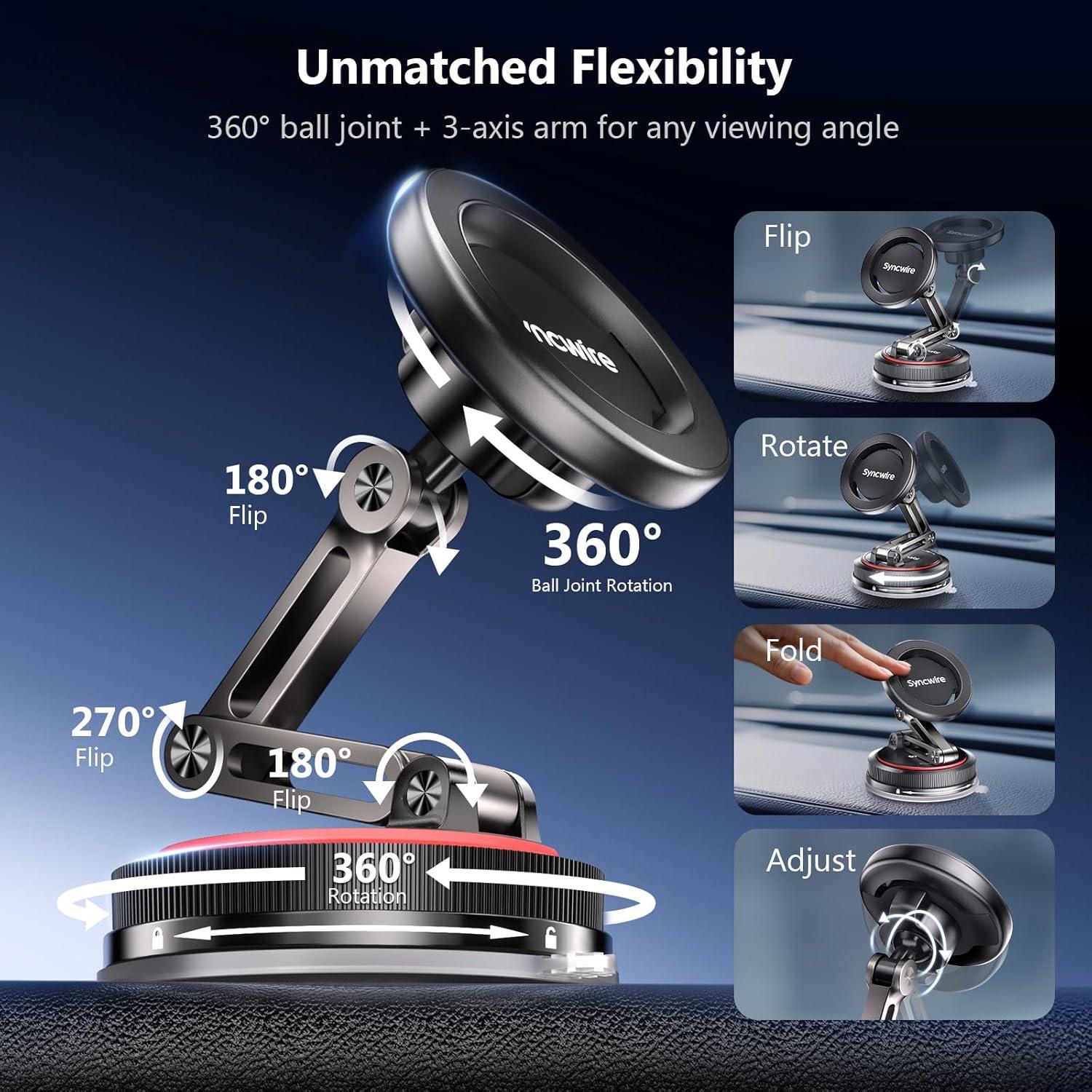Soporte de Coche MagSafe SYNCWIRE 3 Ejes Negro - Rotación 360°