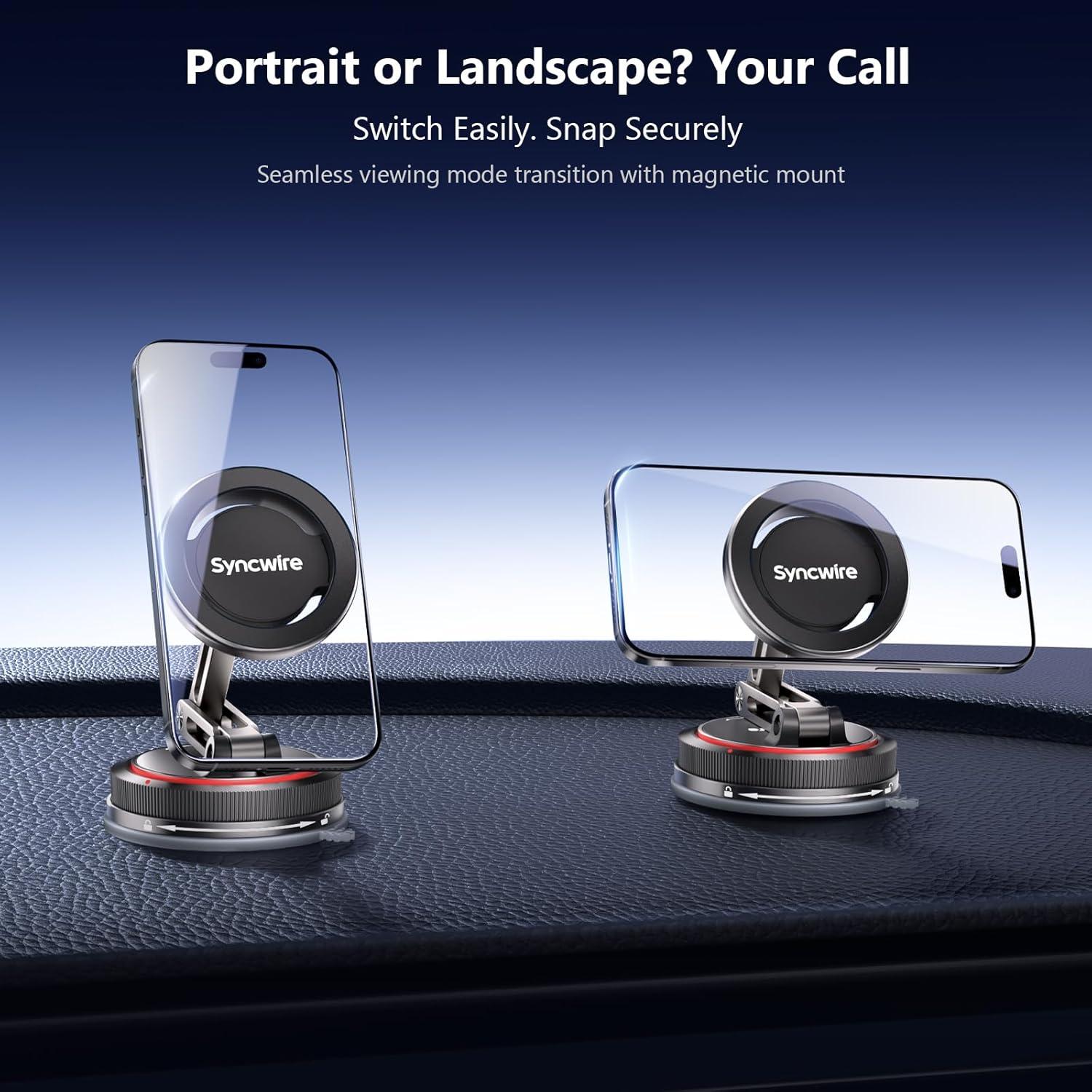 Soporte de Coche MagSafe SYNCWIRE 3 Ejes Negro - Rotación 360°