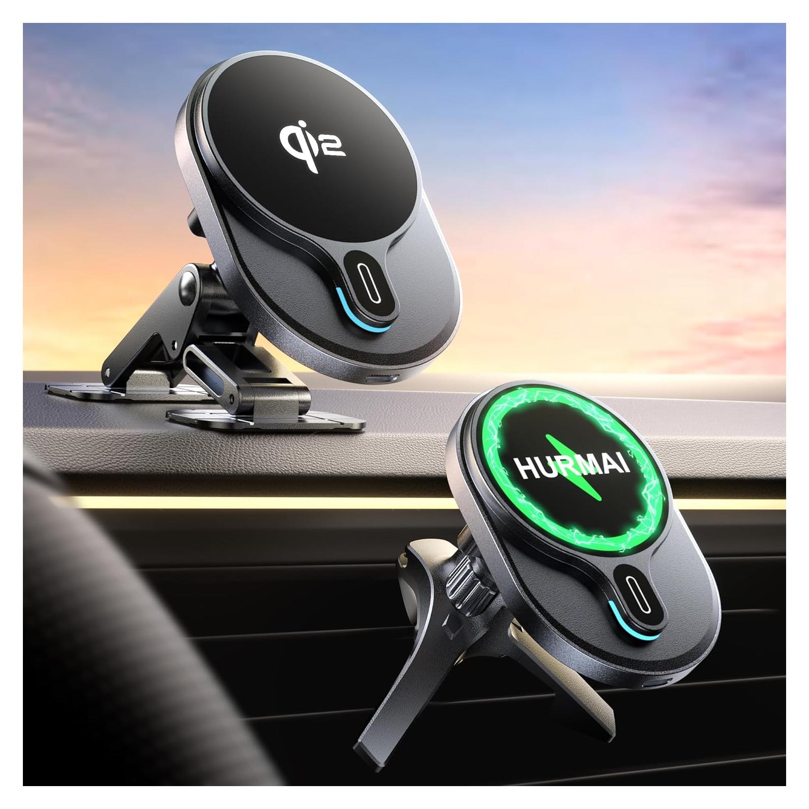 Cargador de coche MagSafe HURMAI Qi2 15W, soporte inalámbrico