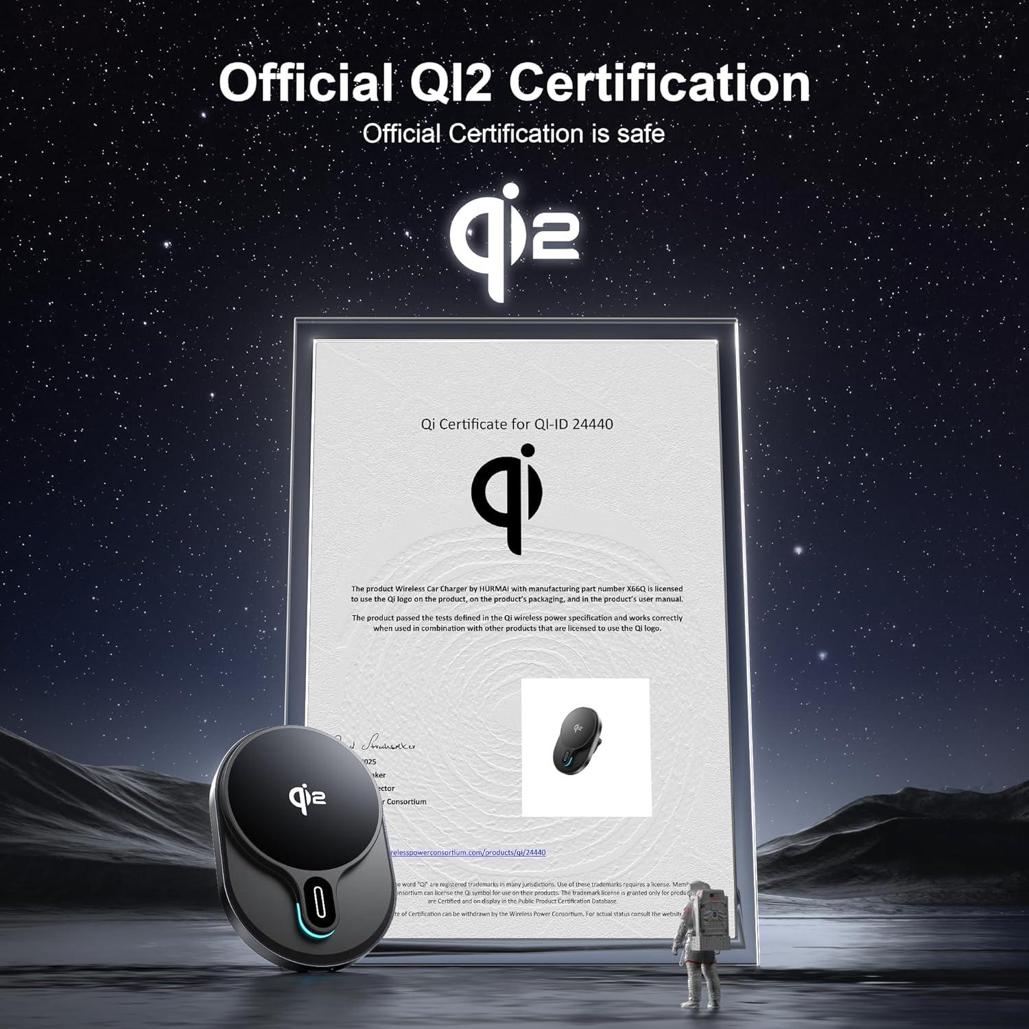 Cargador de coche MagSafe HURMAI Qi2 15W, soporte inalámbrico