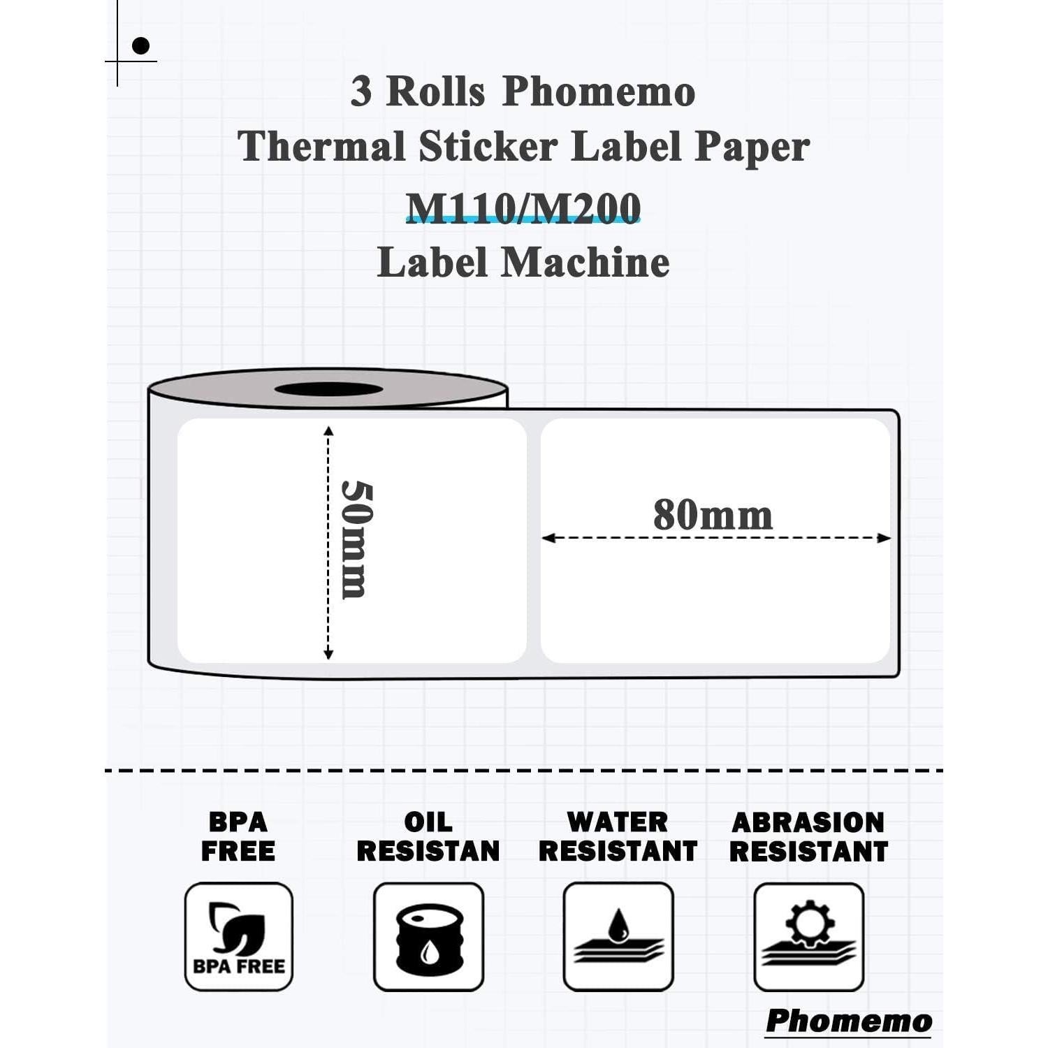 Etiquetas Phomemo M220 - 3 Rollos, 100 Etiquetas Cuadradas