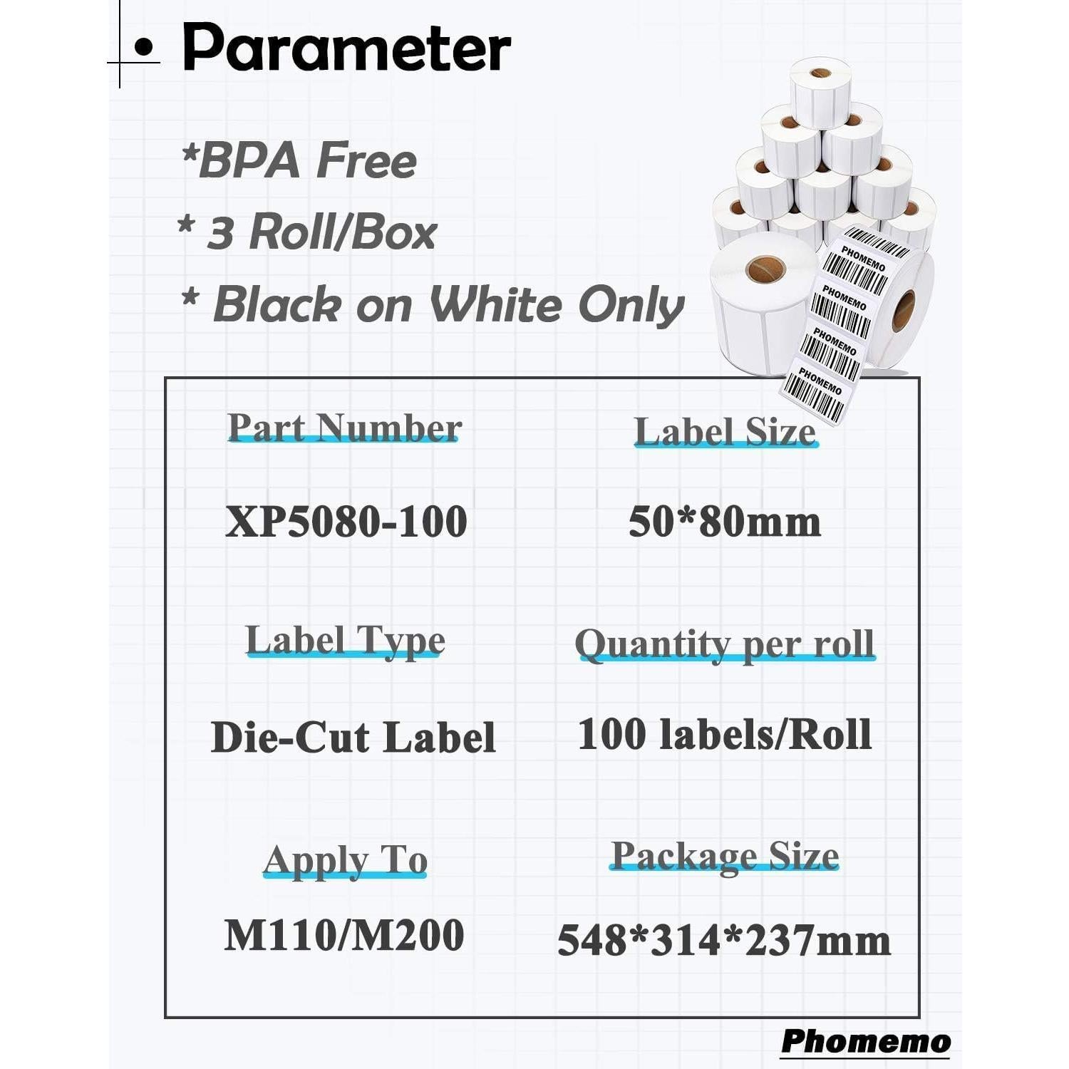 Etiquetas Phomemo M220 - 3 Rollos, 100 Etiquetas Cuadradas