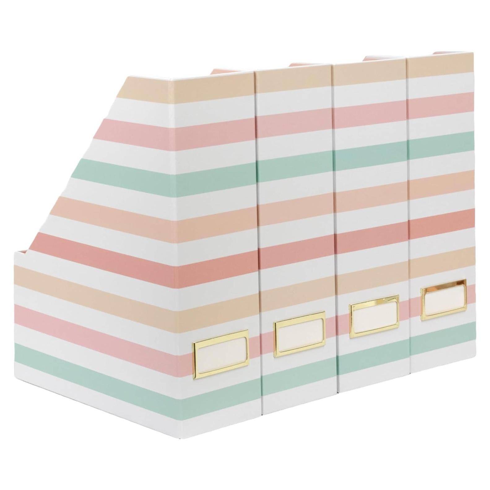 Juego de 4 Soportes Plegables para Revistas Blu Monaco Rayas Pastel